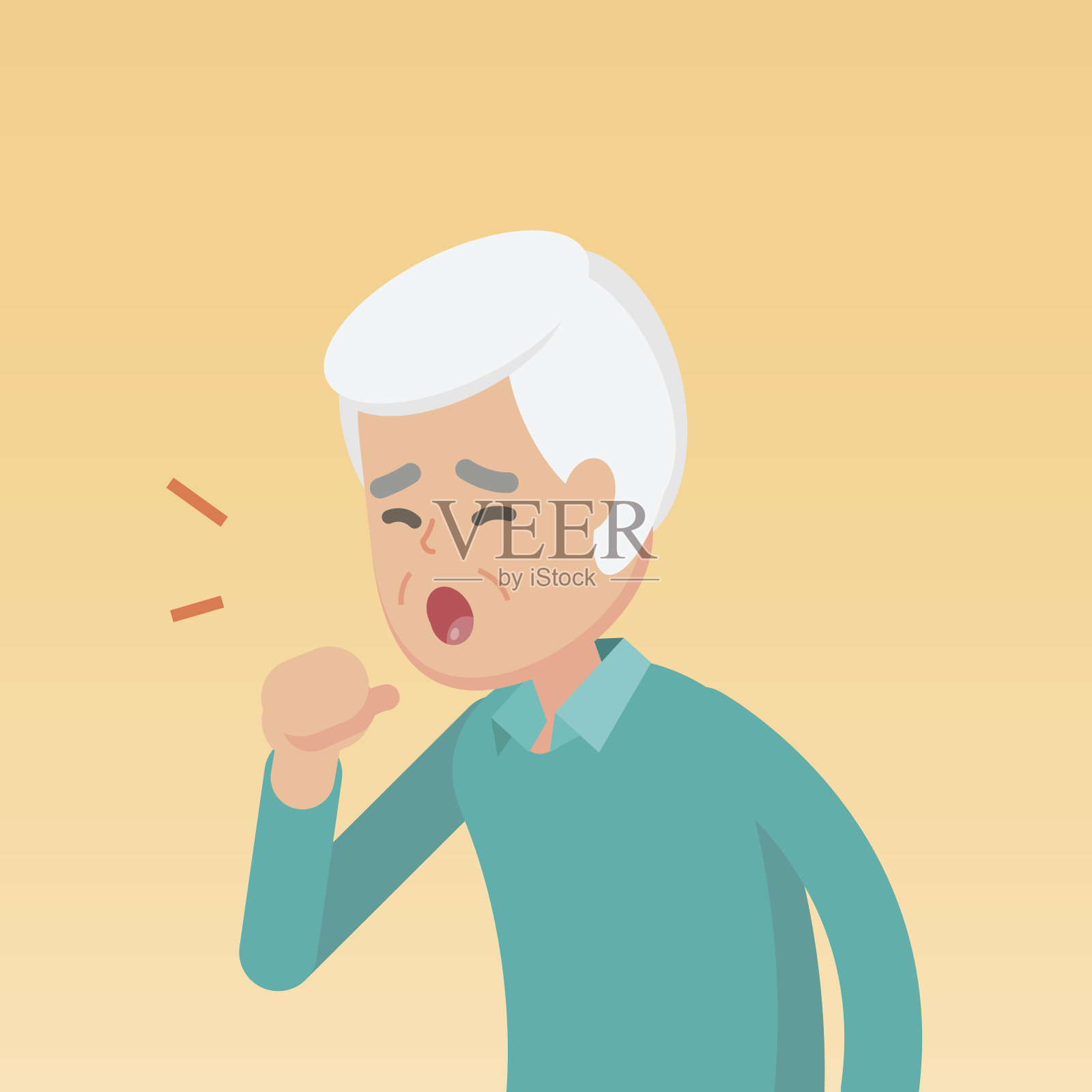 老人咳嗽，病过敏概念，病媒平插画。插画图片素材