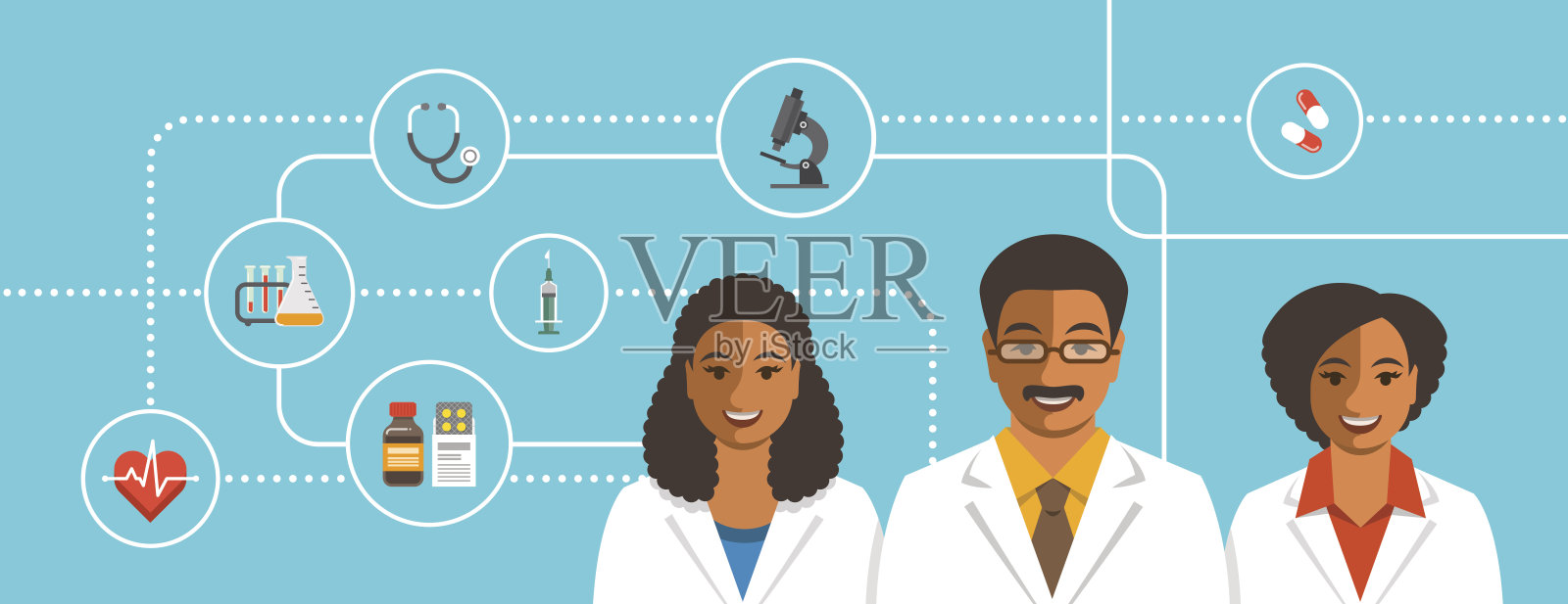 黑人医生以医疗图标组成团队插画图片素材