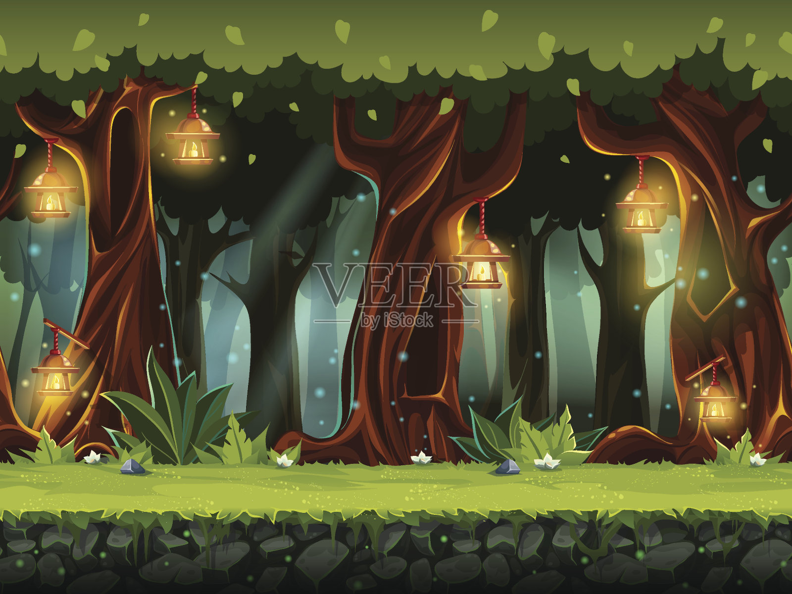 矢量卡通插图的精灵森林背景图片素材