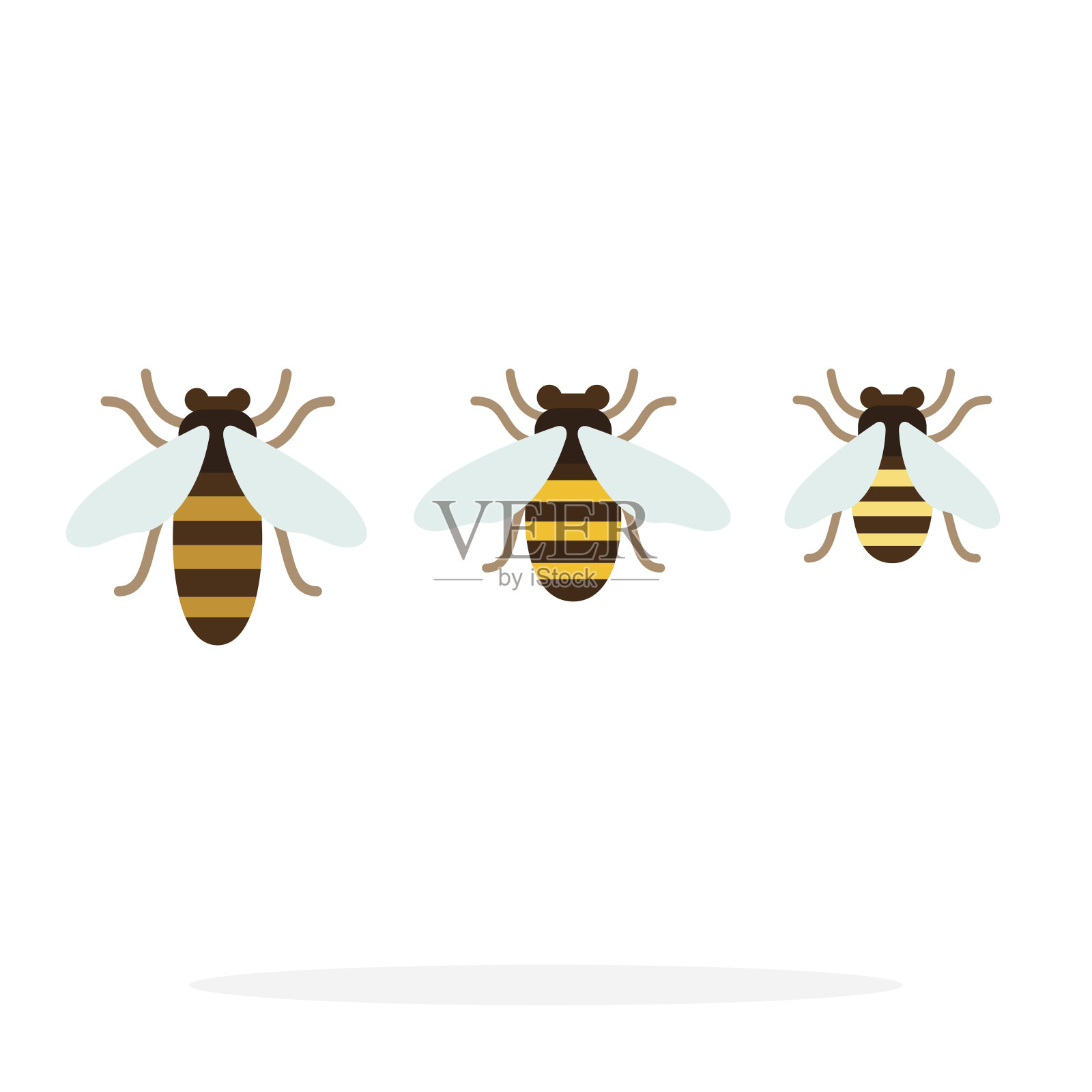 蜜蜂不同大小矢量平面材料设计孤立对象在白色背景上。设计元素图片