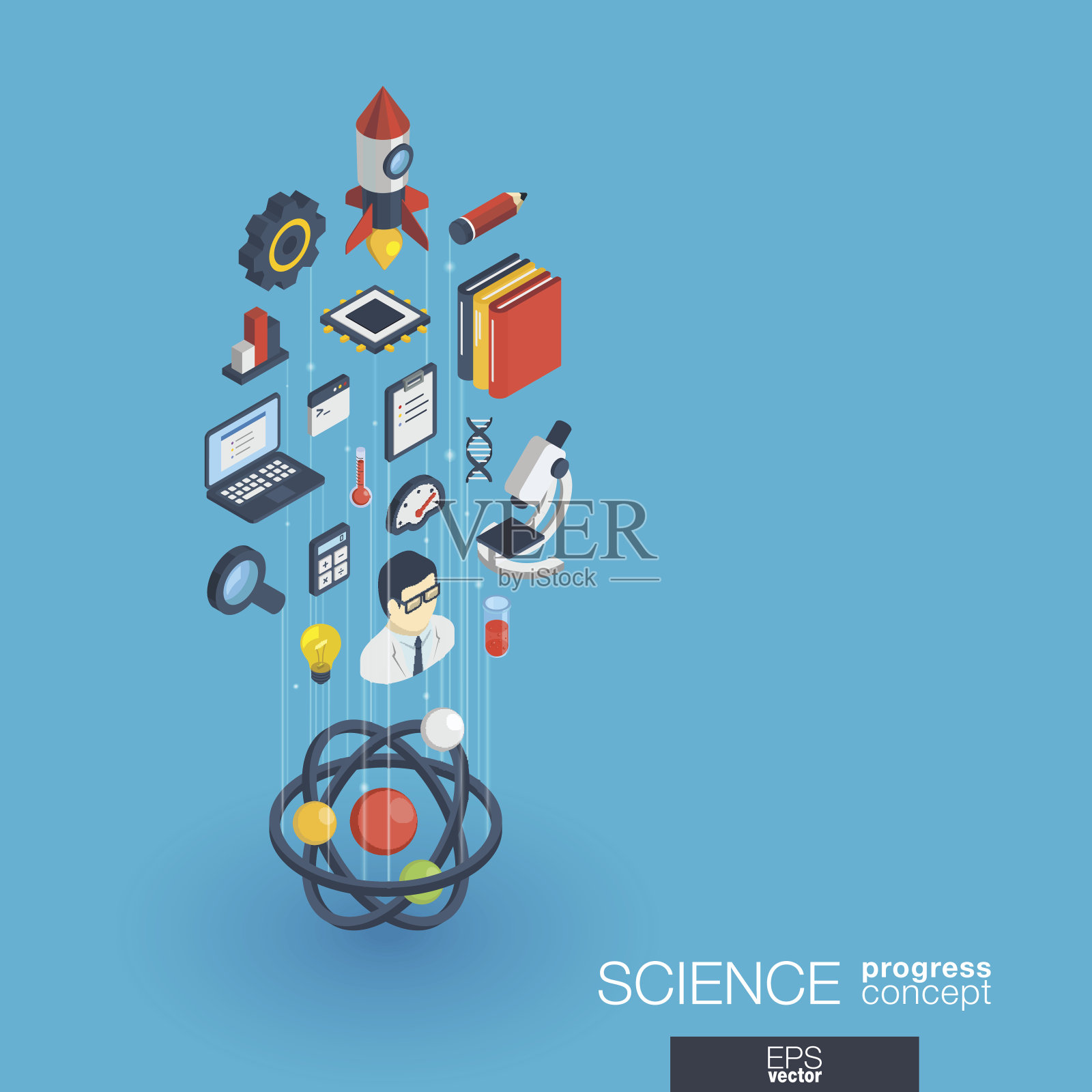 《科学》整合了3d网络图标。成长与进步理念插画图片素材