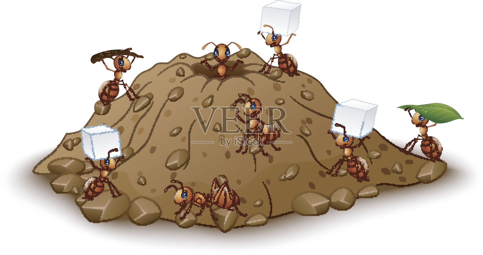 卡通蚂蚁群与蚁丘设计元素图片