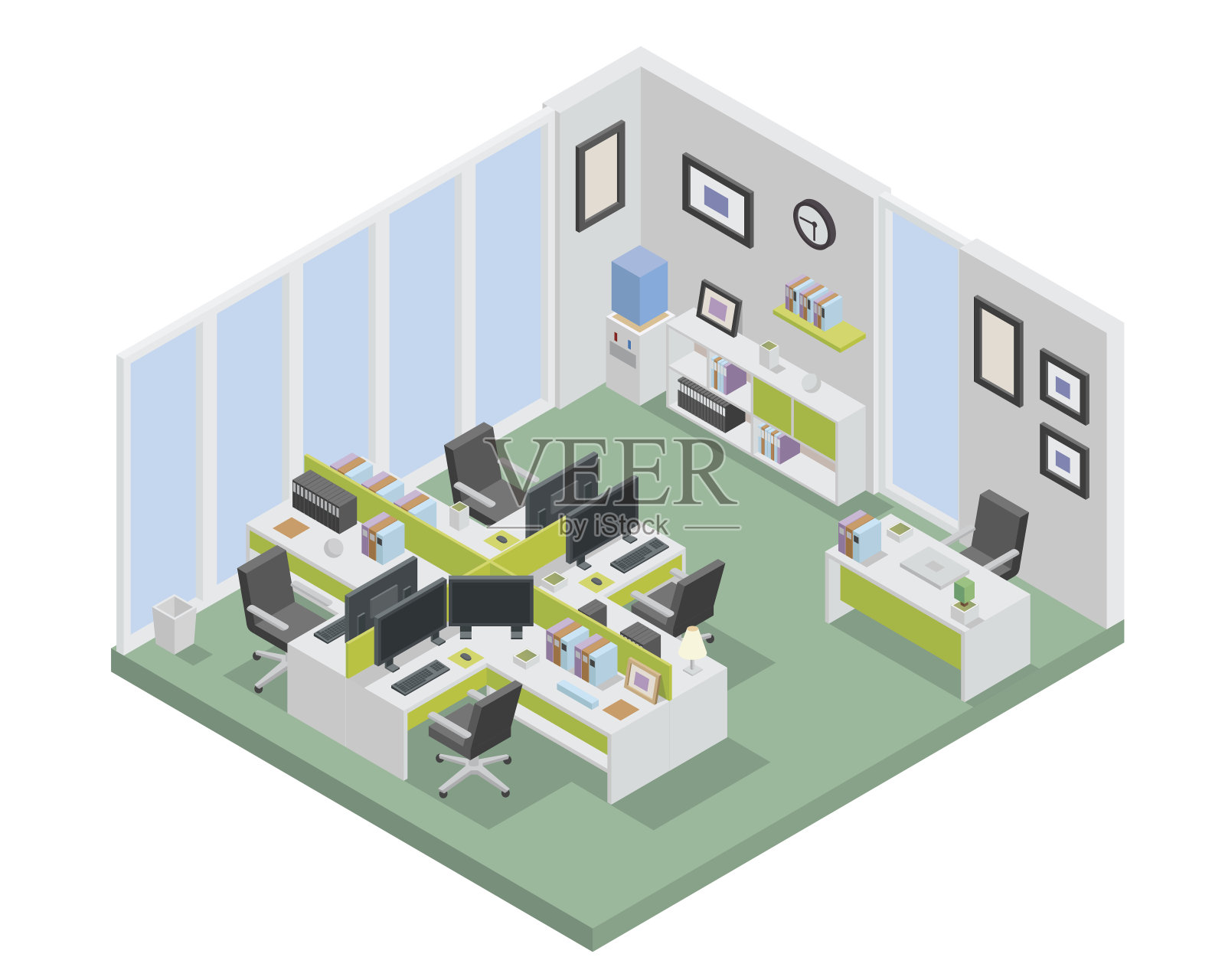 现代等距办公室室内设计插画图片素材