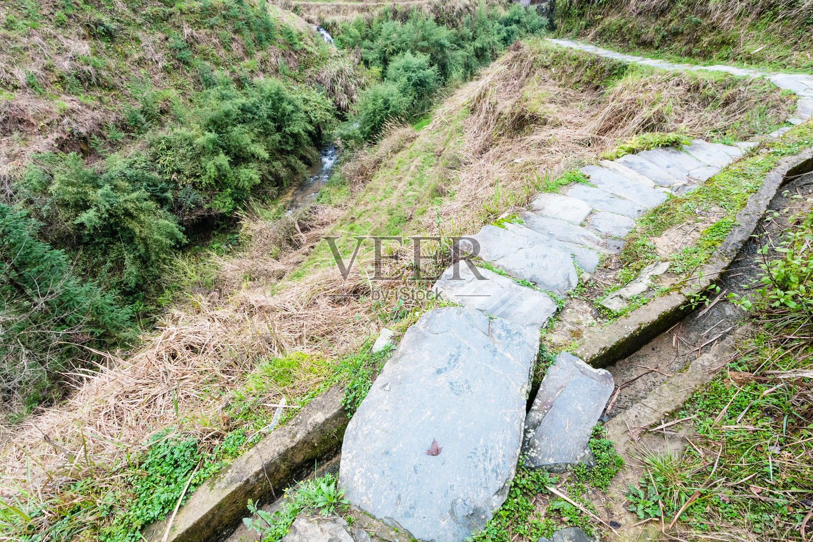 山坡湿道及灌溉渠照片摄影图片