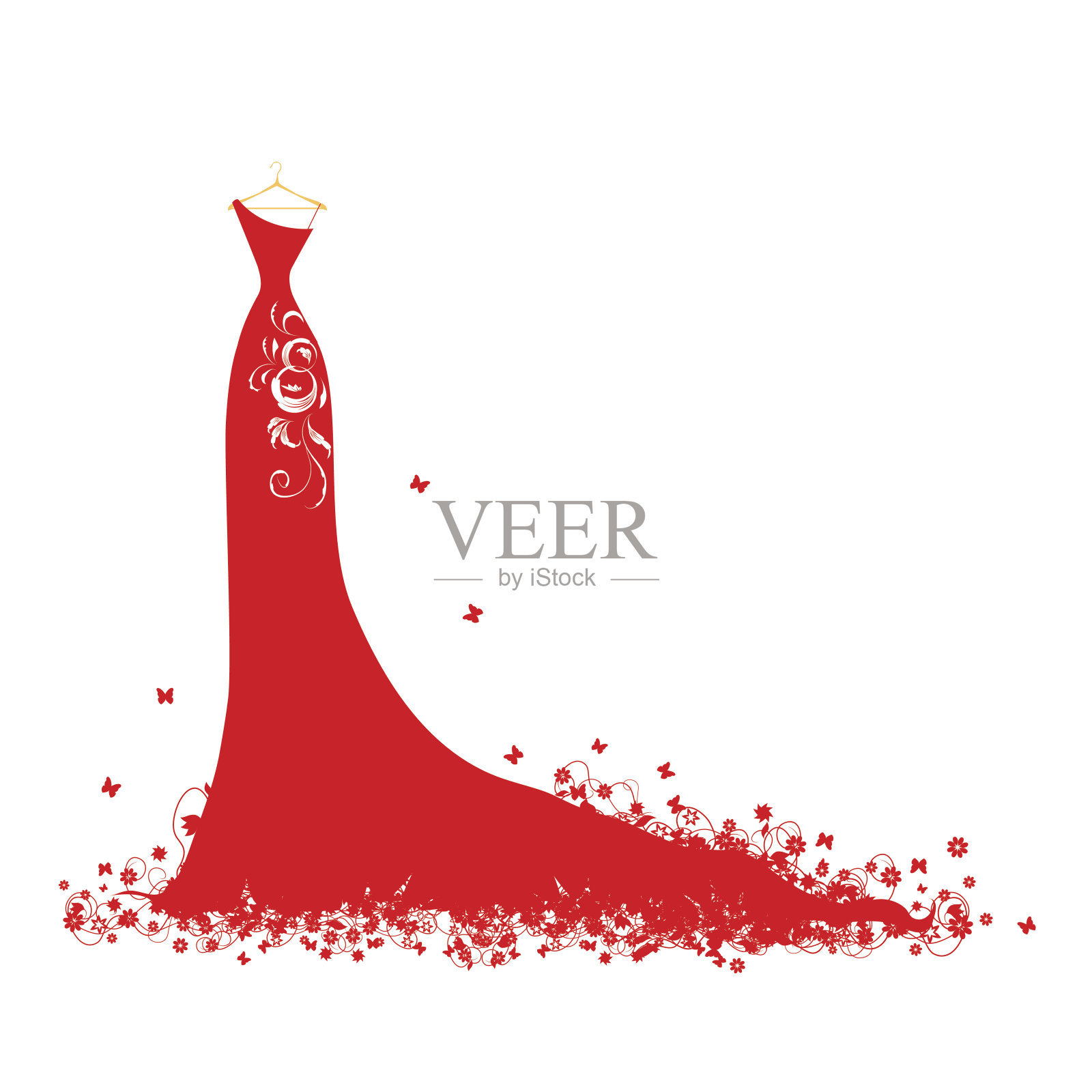 红色的衣架上的婚纱插画图片素材