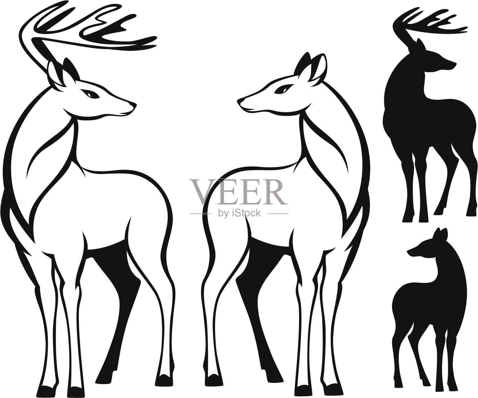 鹿的插图在黑色和白色插画图片素材