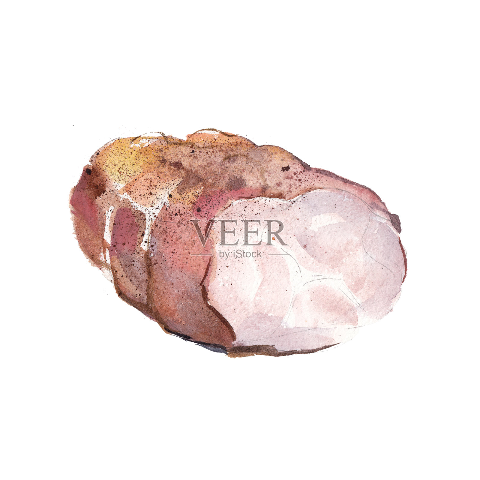 炒肉与香料孤立在白色背景，水彩插图手绘风格。插画图片素材
