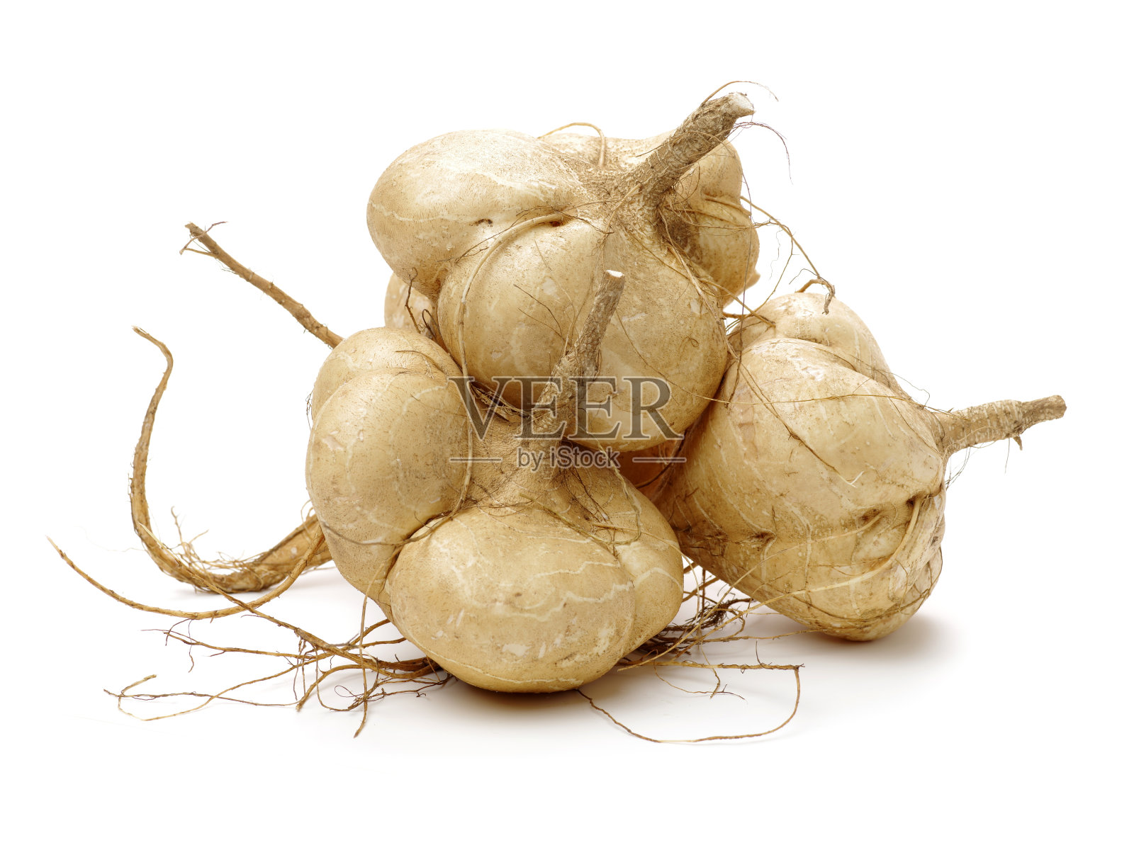 美味的豆(hikama)球茎根蔬菜水果在白色的背景照片摄影图片
