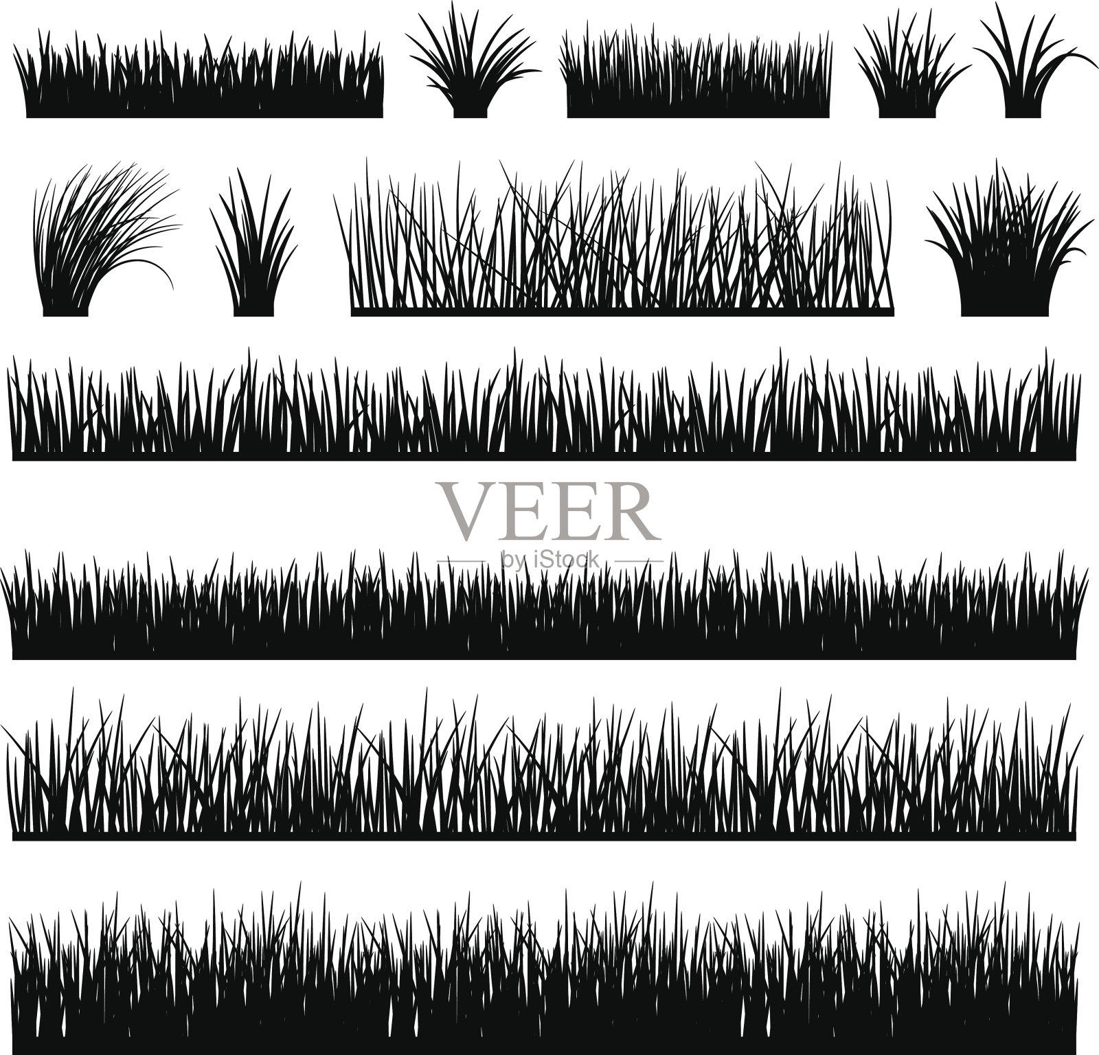 草地剪影设置水平横幅插画图片素材