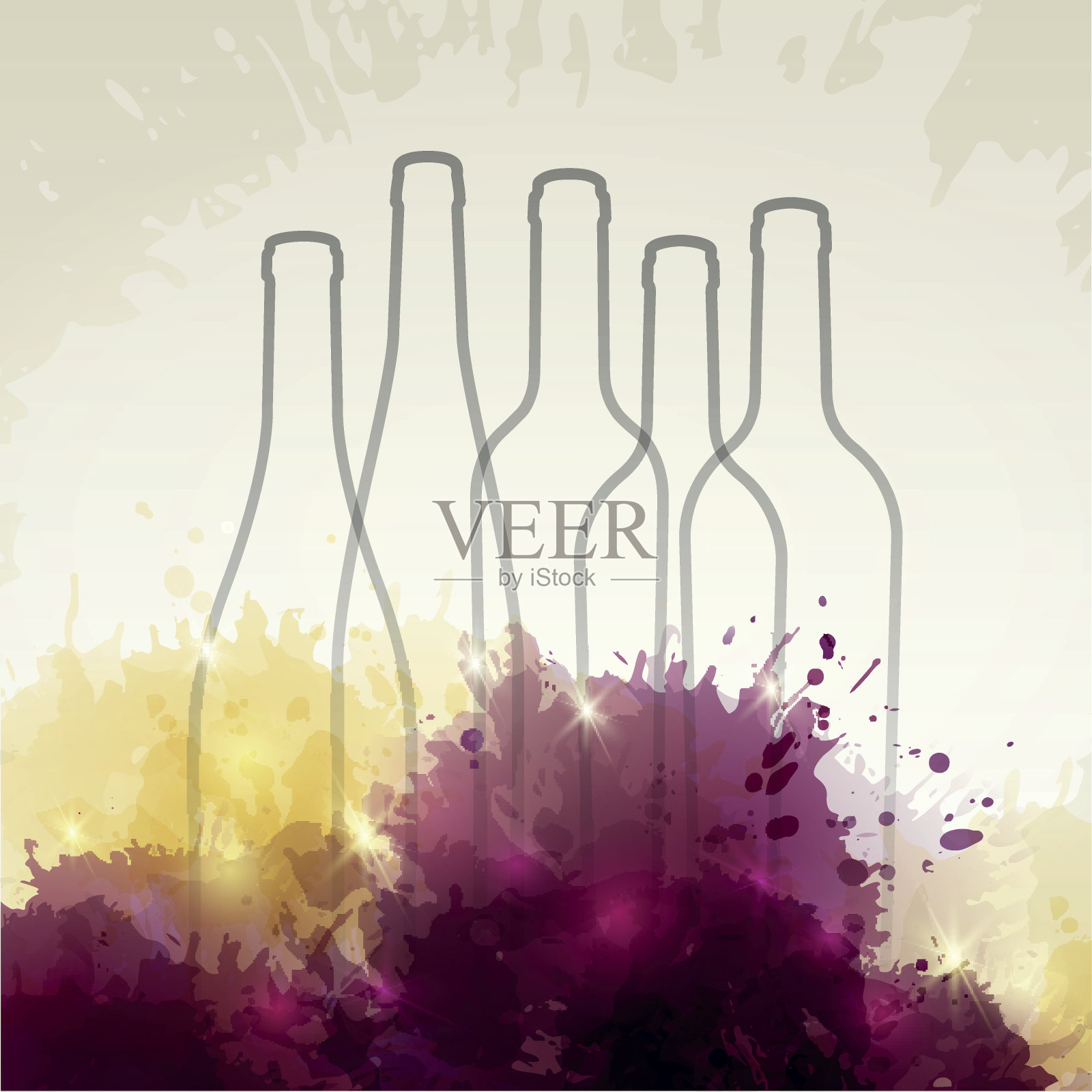 背景与彩色斑点和葡萄酒。酒瓶插图插画图片素材