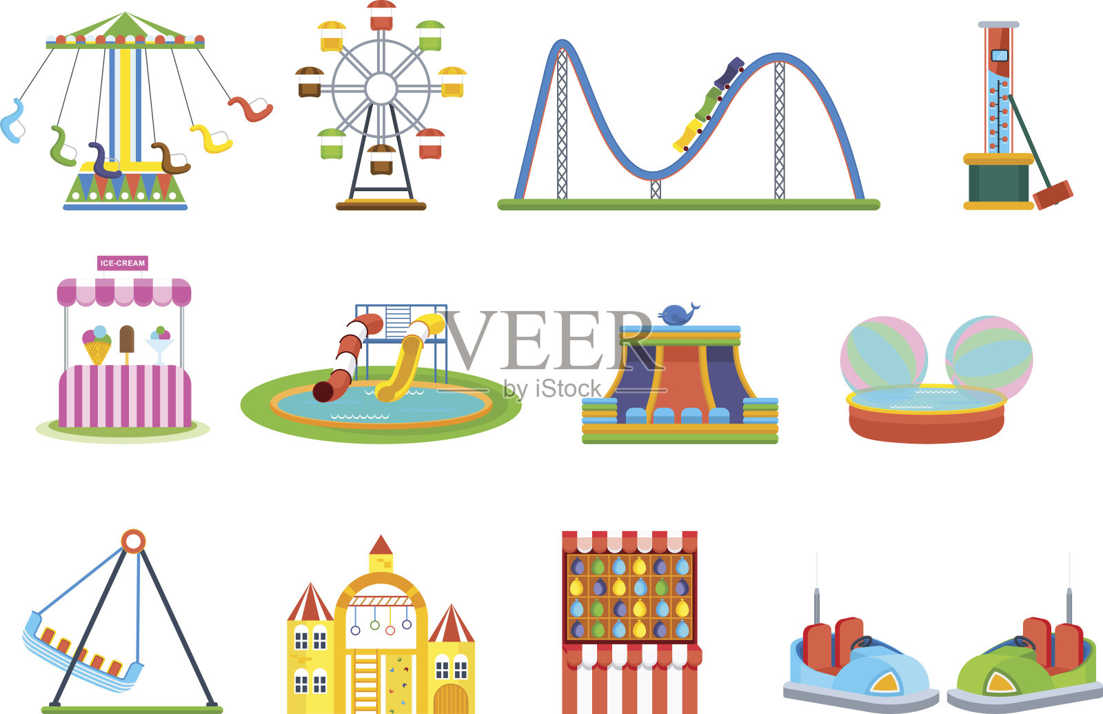 儿童游乐公园，有游乐设施和有趣的游戏插画图片素材