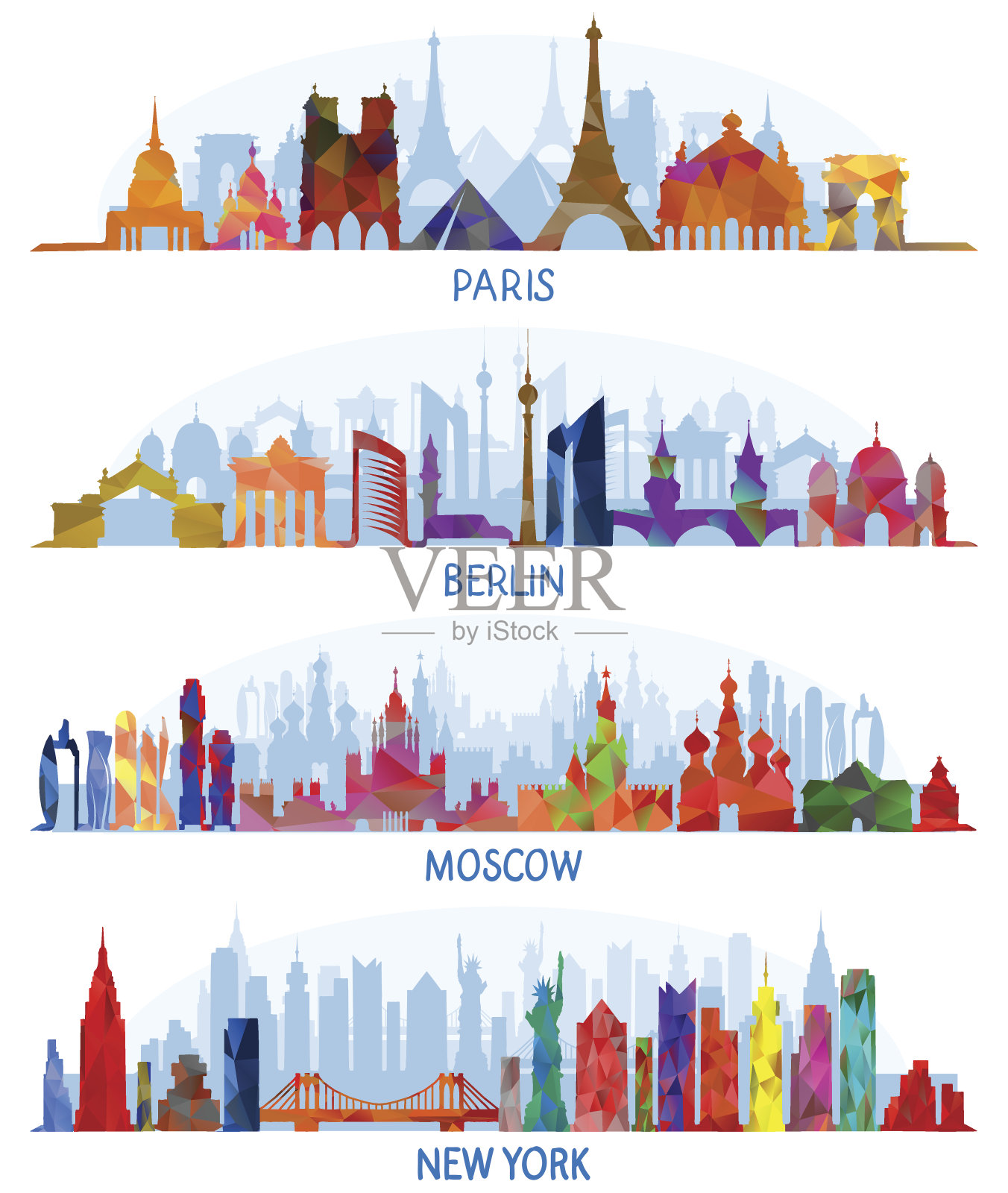 巴黎，柏林，莫斯科和纽约插画图片素材