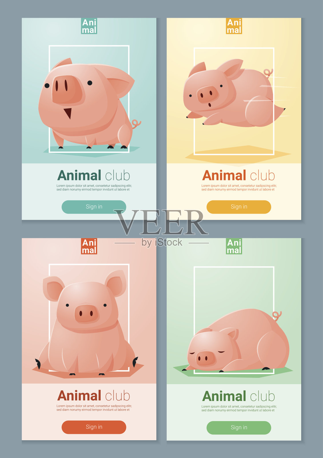 动物横幅与猪的网页设计5设计模板素材