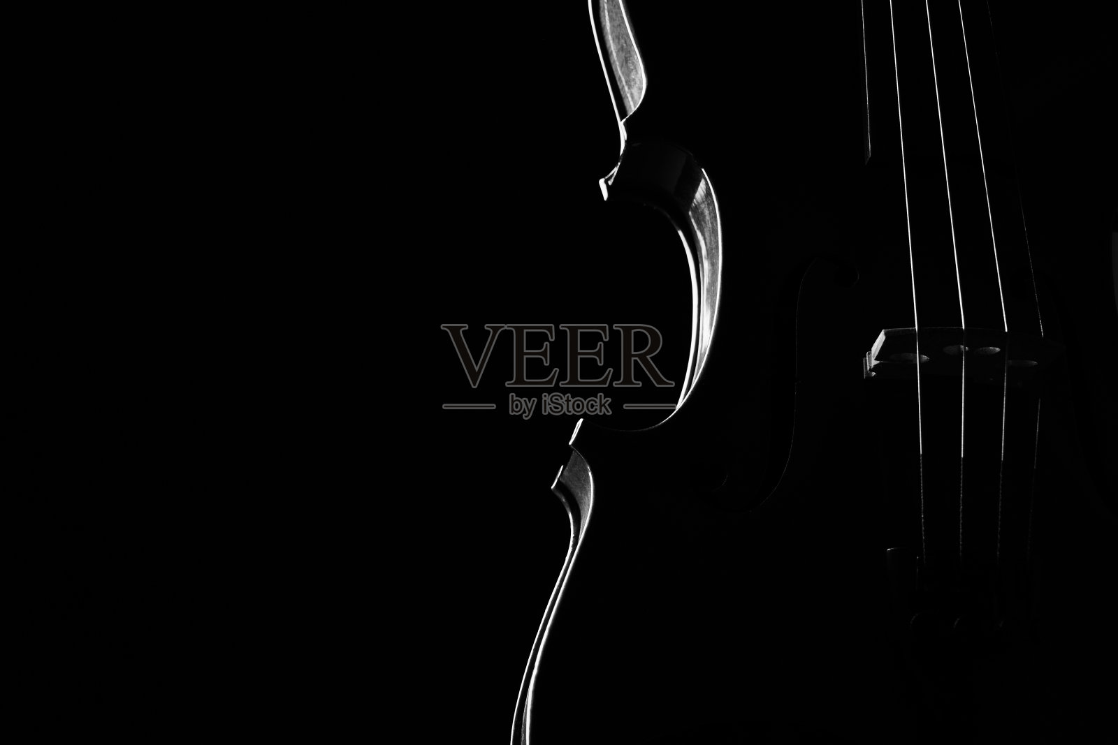 古典乐器小提琴的特写。弦乐器小提琴孤立在黑色背景与拷贝空间。照片摄影图片