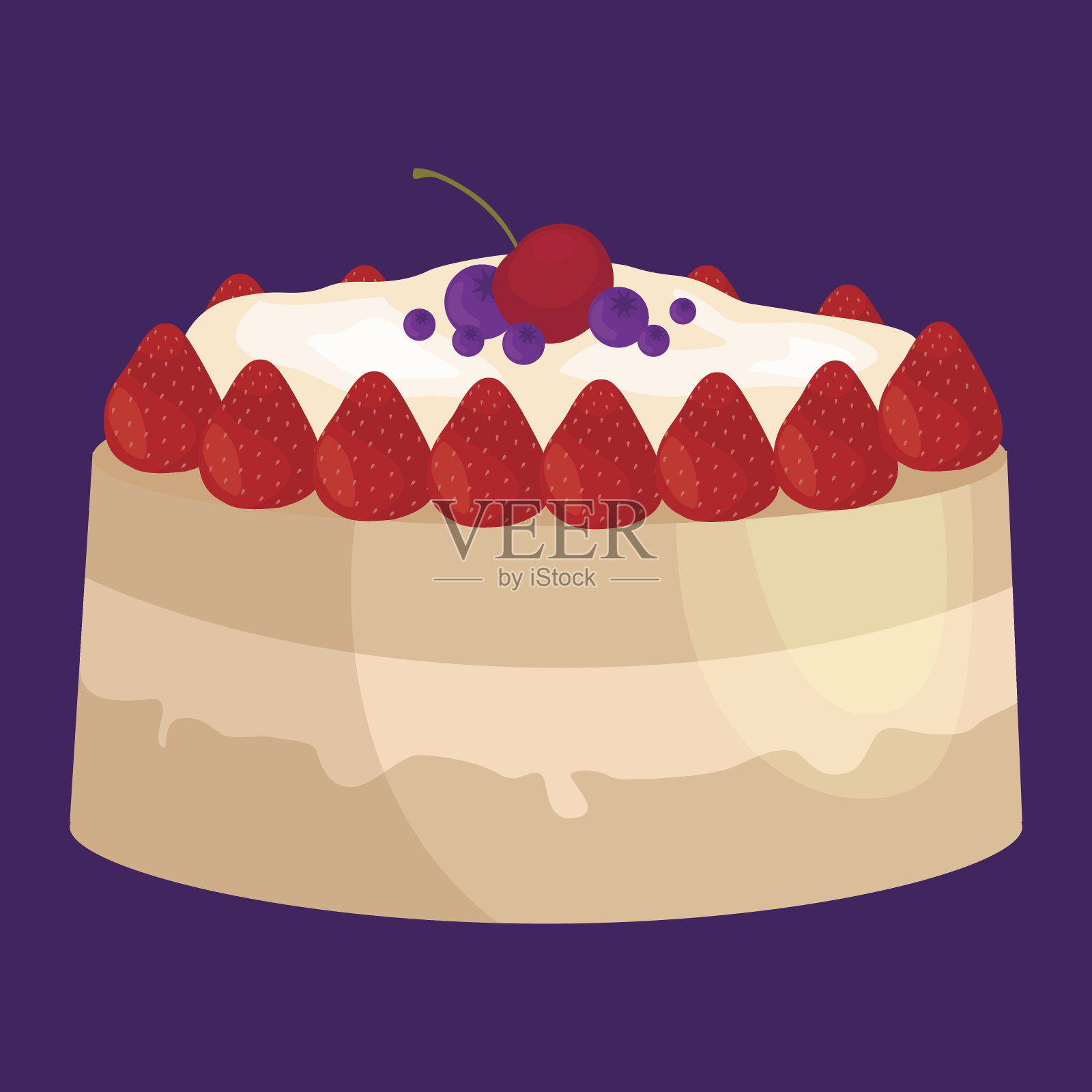 矢量蛋糕图标设置，生日食品，甜甜点，孤立的插图。设计元素图片