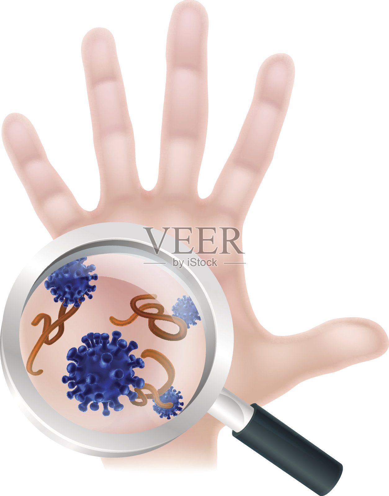 放大镜手细菌病毒概念插画图片素材