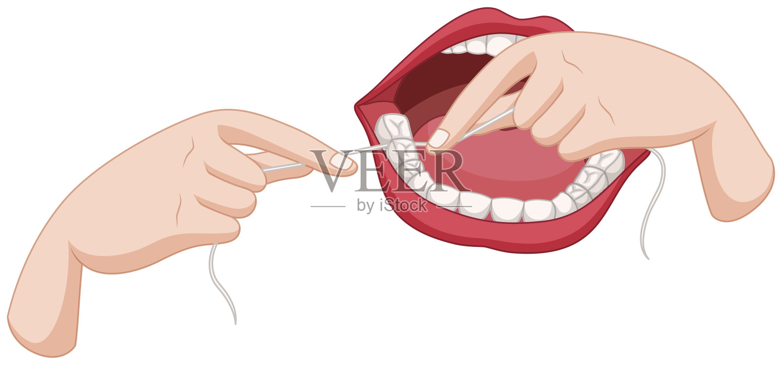 用牙线剔牙的过程插画图片素材