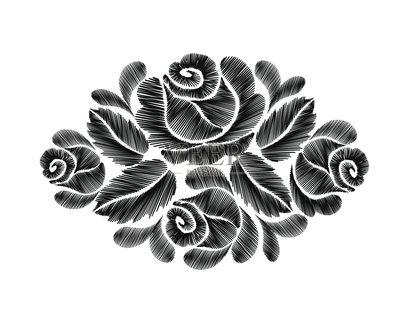刺绣黑白花补丁玫瑰花插画图片素材