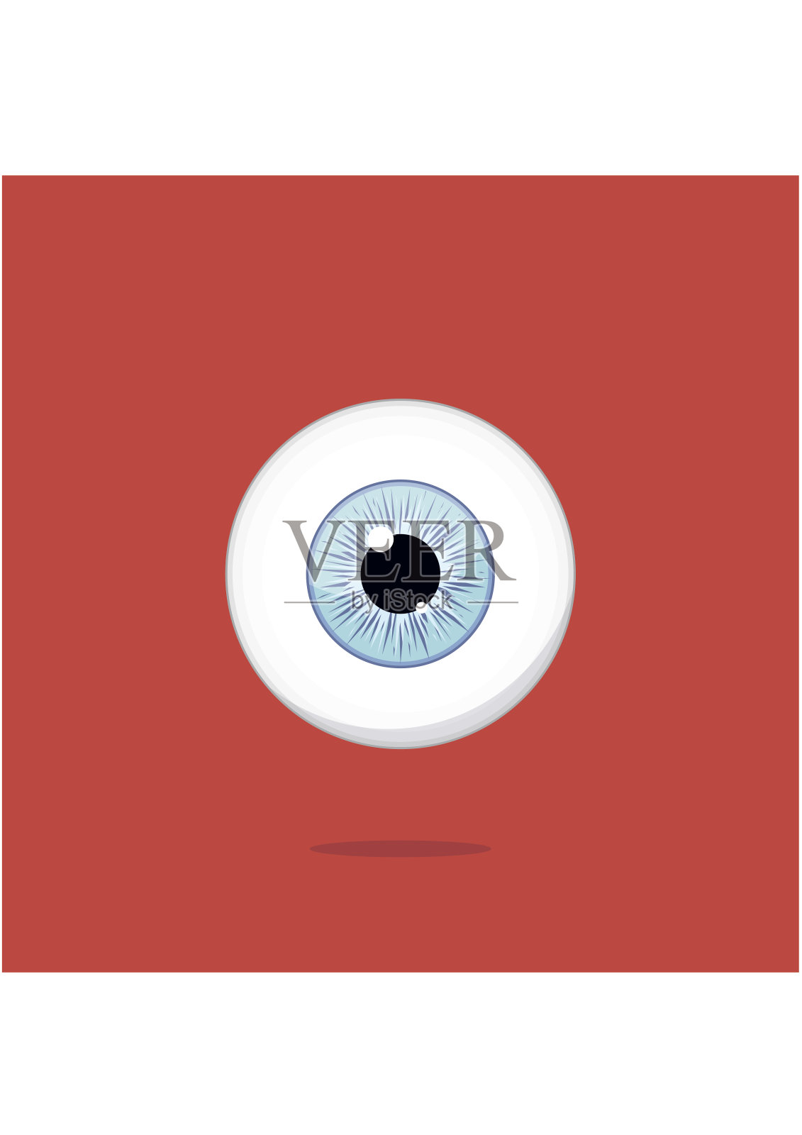 人的浅蓝色眼睛孤立在红色背景上。眼球虹膜瞳孔插画图片素材