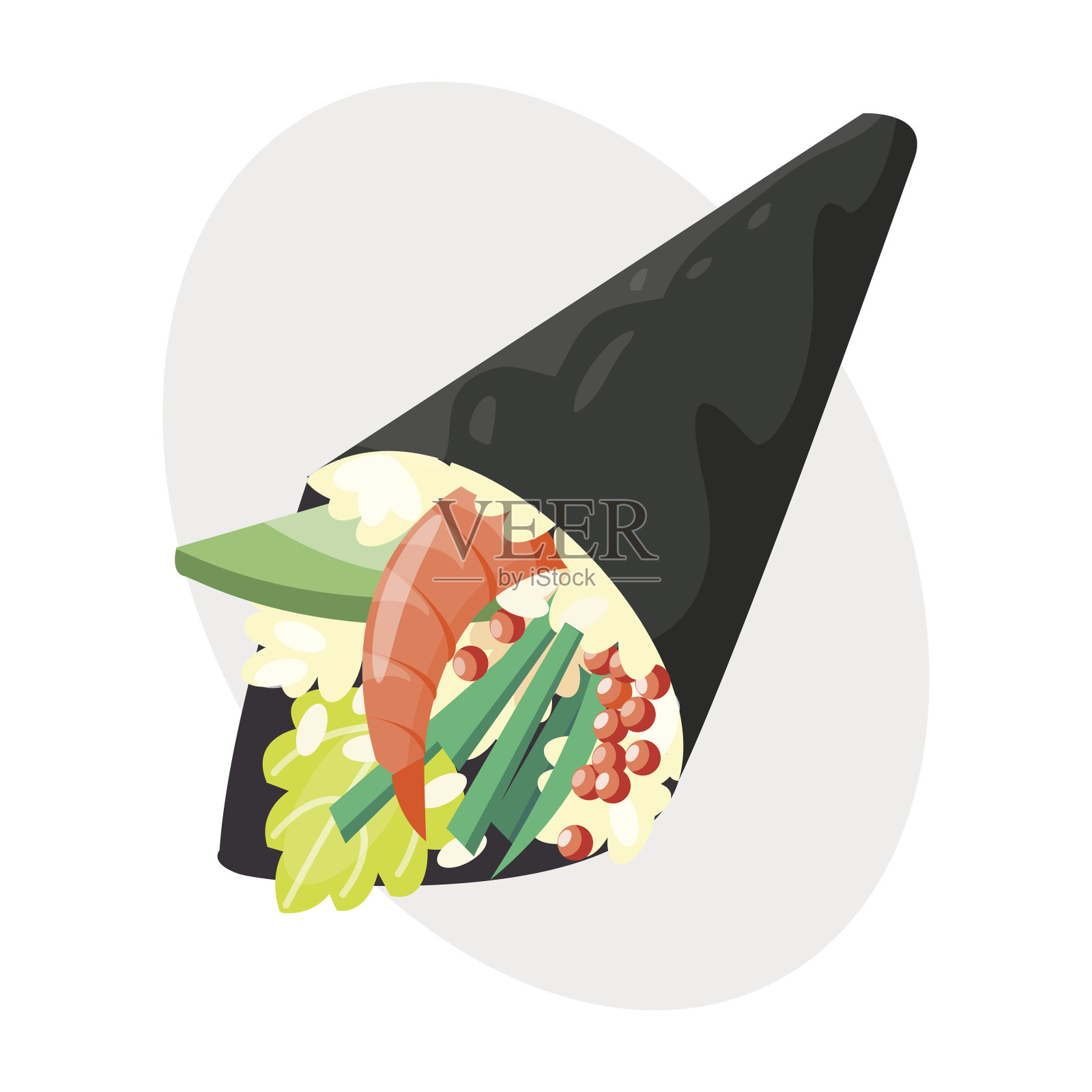 寿司日本料理传统食物平面健康美食图标和东方餐厅米饭亚洲餐盘文化卷矢量插画插画图片素材