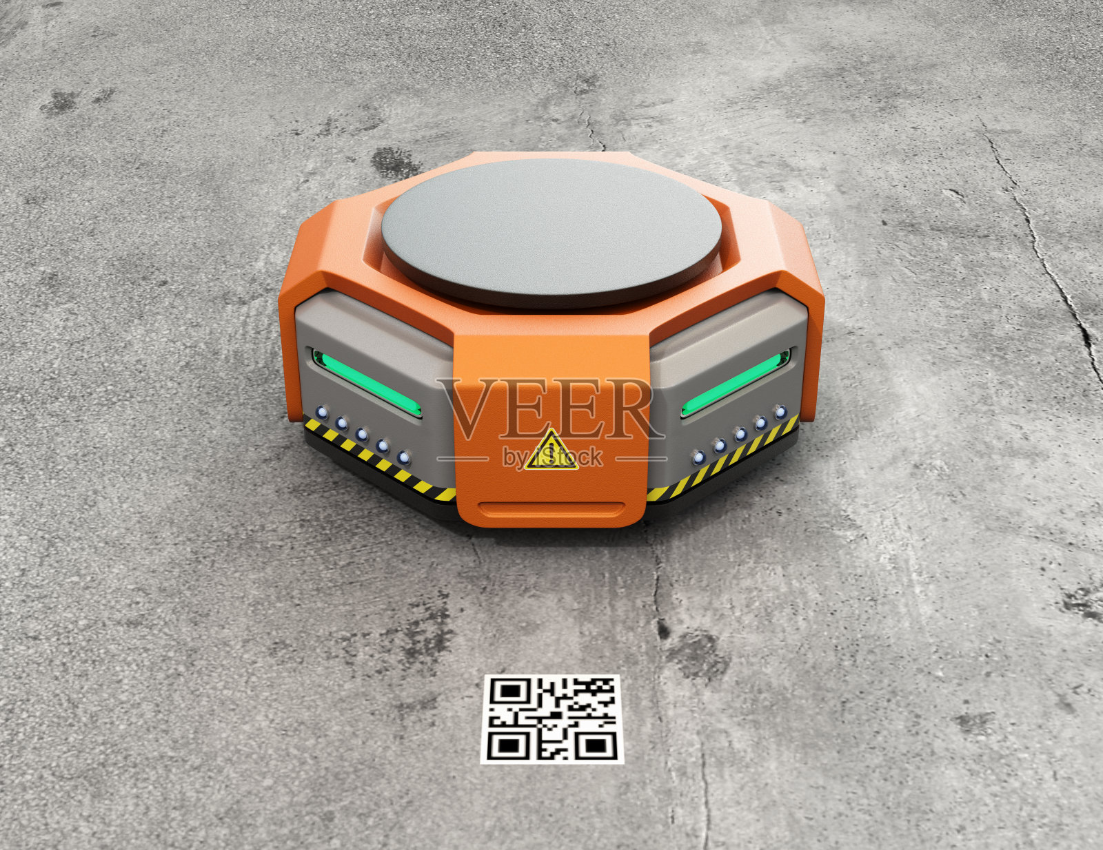混凝土背景下的橙色仓库机器人插画图片素材
