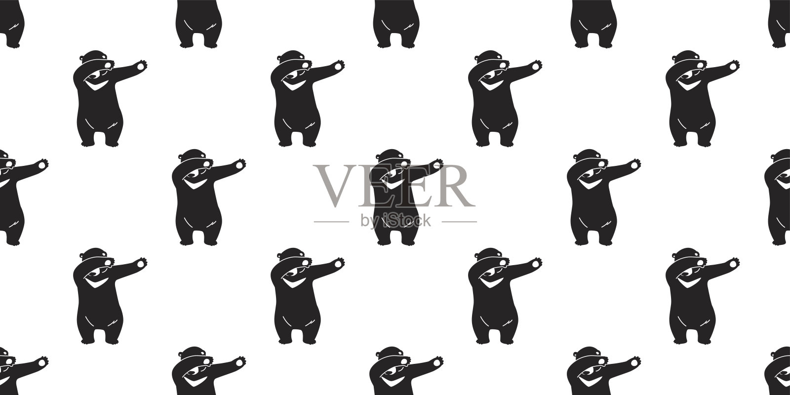 北极熊Dab舞蹈无缝图案墙纸/背景插画图片素材
