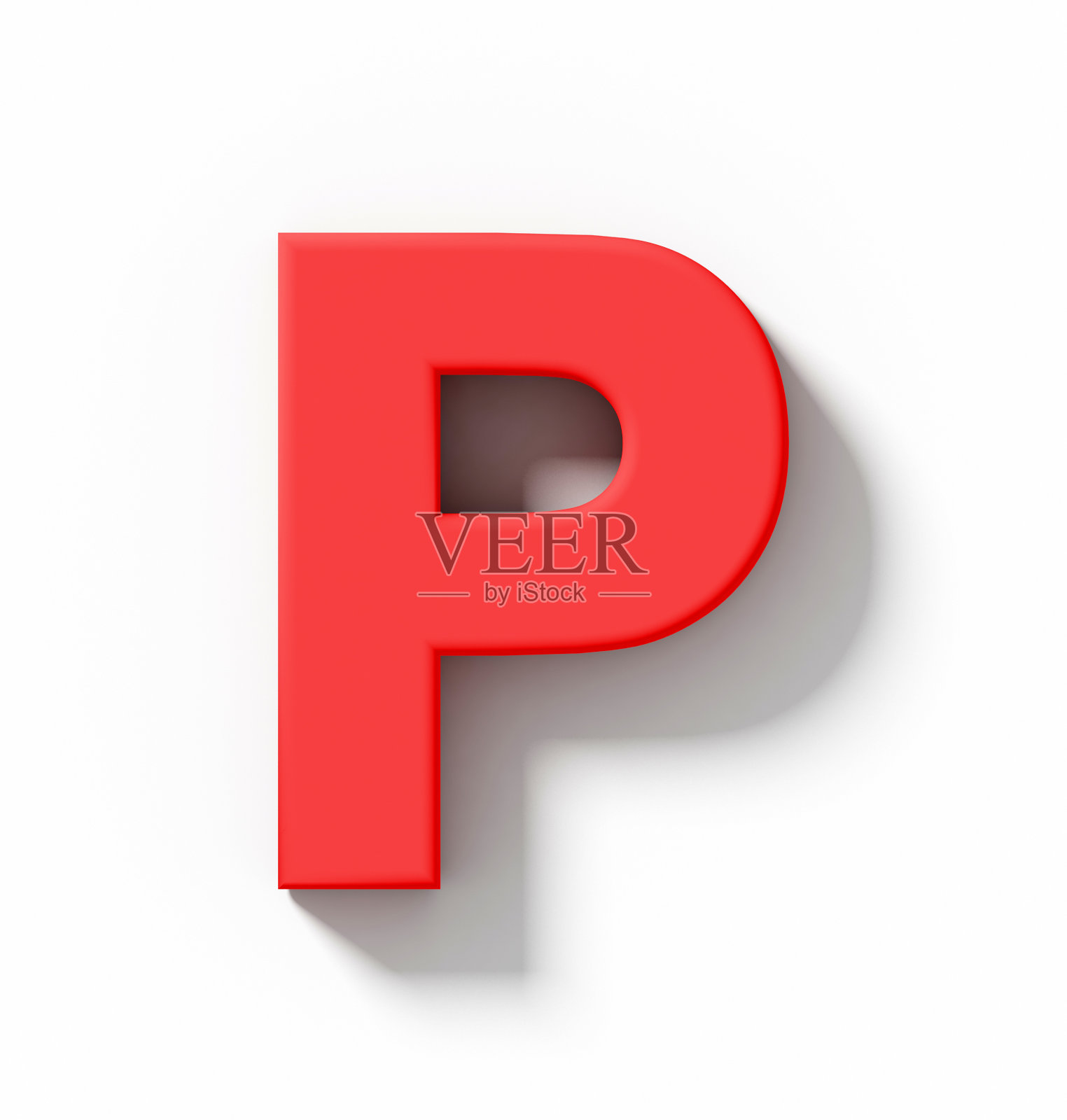 字母P 3D红色孤立在白色与阴影正交投影照片摄影图片