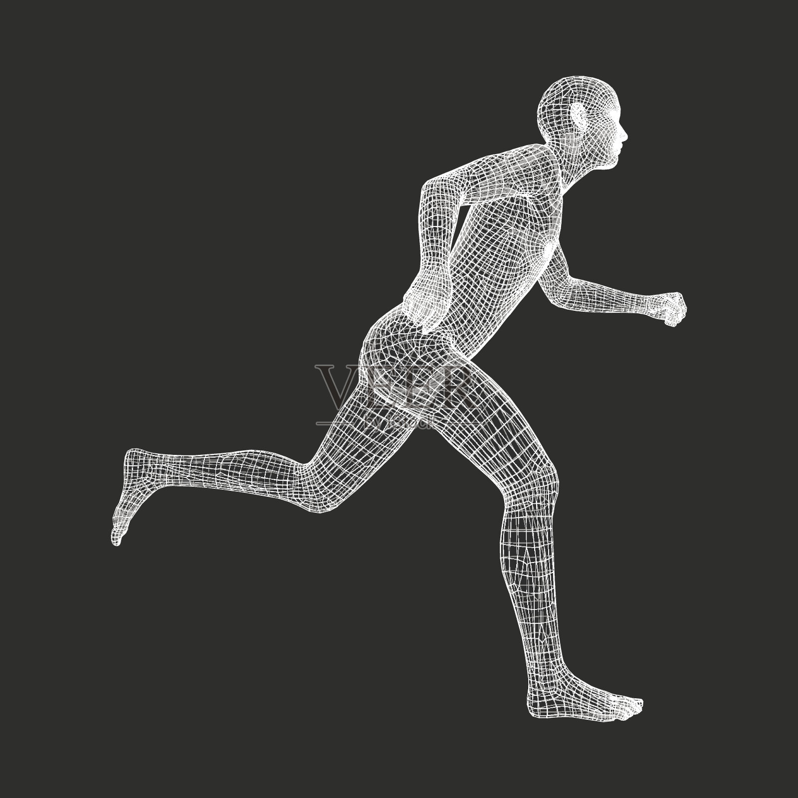 3 d跑步者。人体电线模型。运动的象征。低聚人在运动。向量。设计元素图片