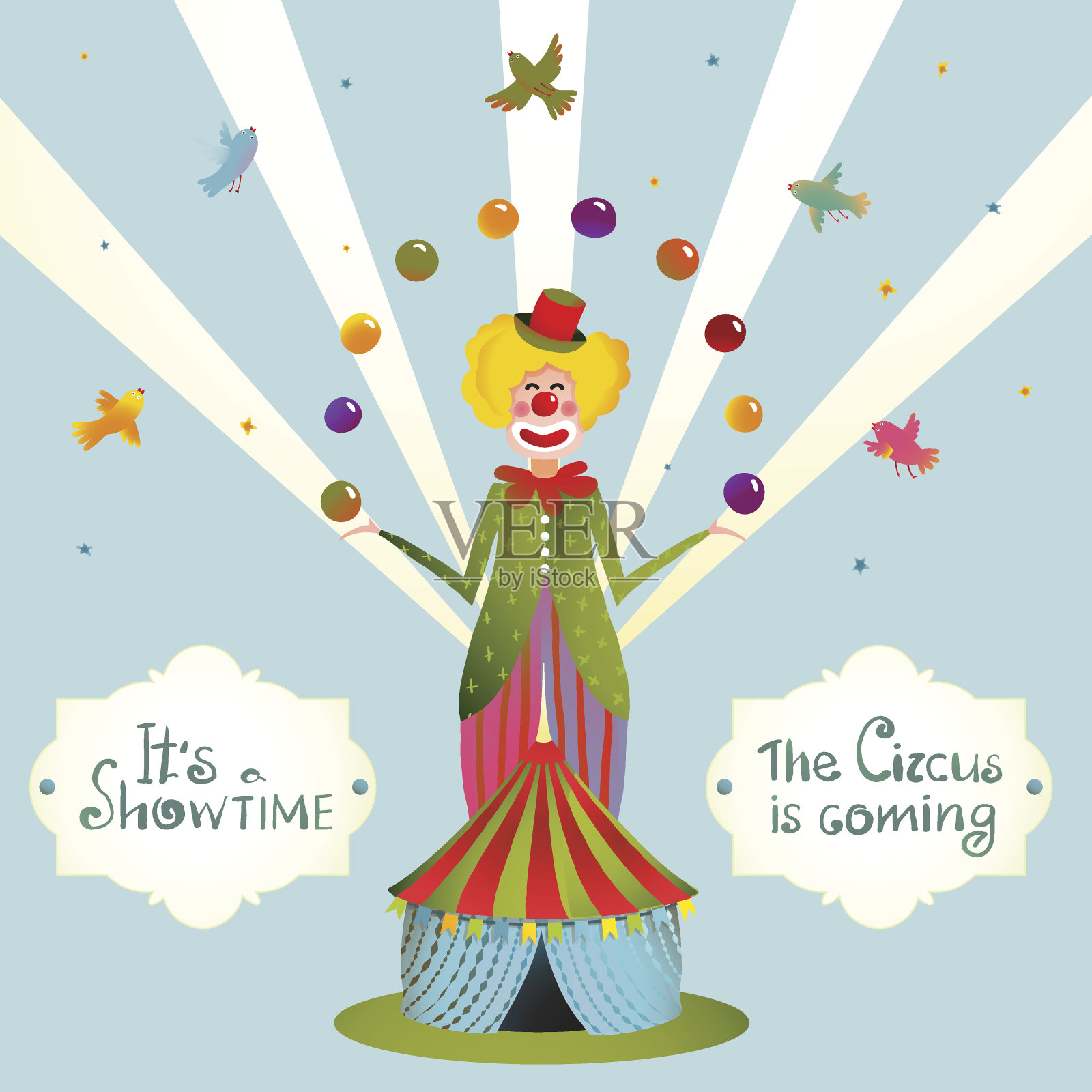 马戏团杂耍小丑嘉年华表演复古海报插画图片素材