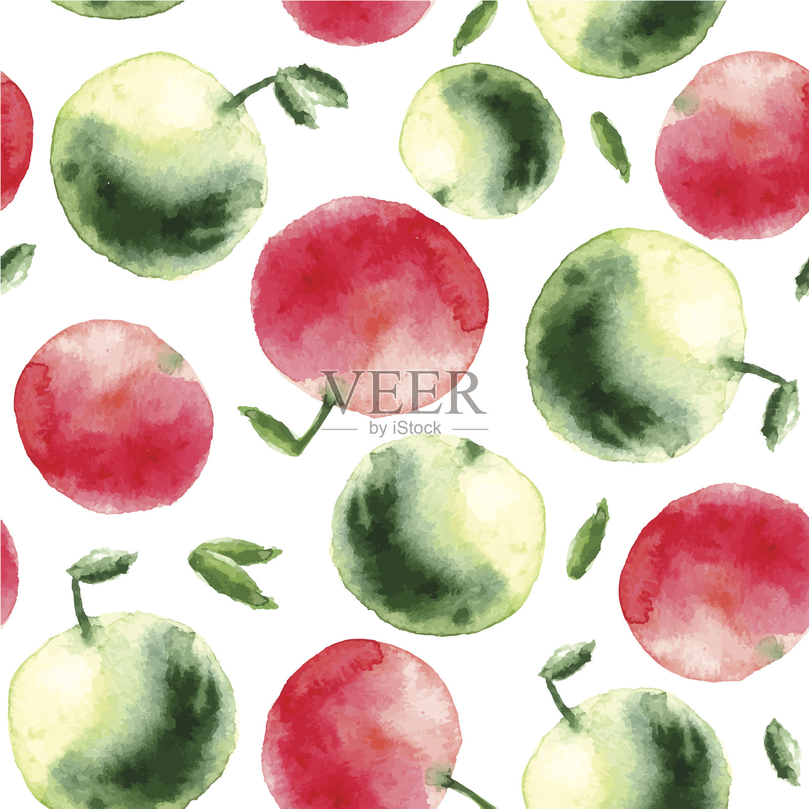 水彩苹果无缝图案。插画图片素材