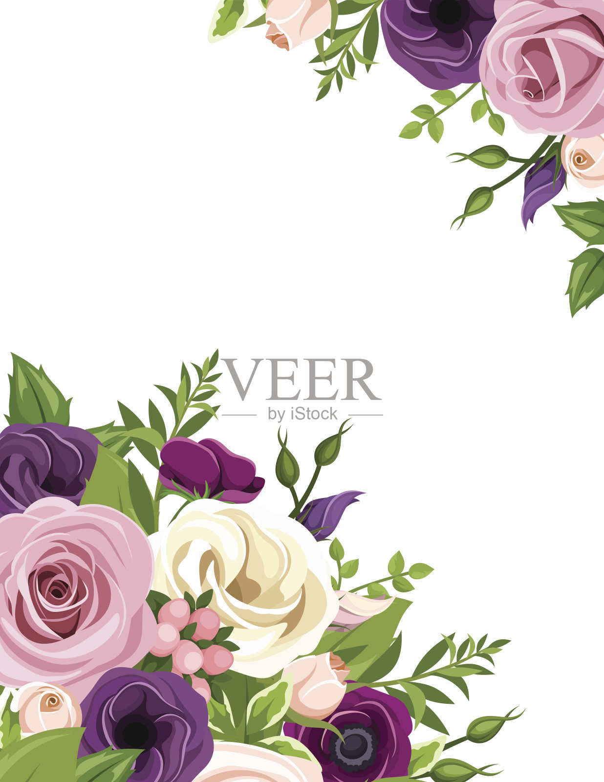 背景与鲜艳的玫瑰和洋桔梗花。矢量插图。插画图片素材