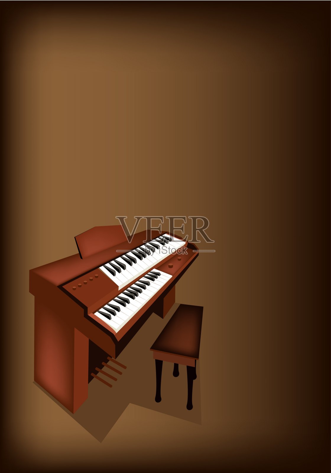 深棕色背景上的复古管风琴设计元素图片