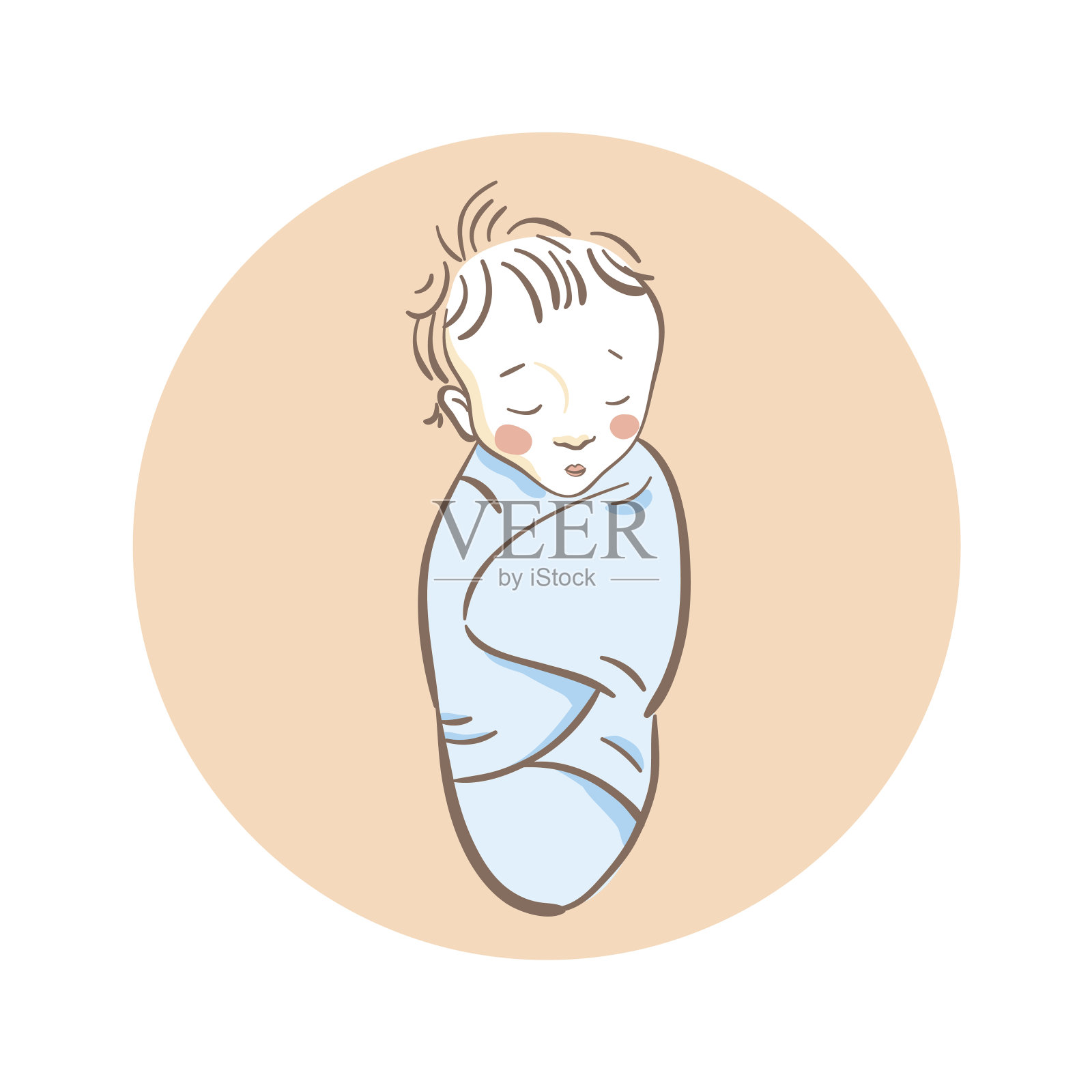 可爱的新生男婴裹着蓝色的毯子睡觉设计元素图片