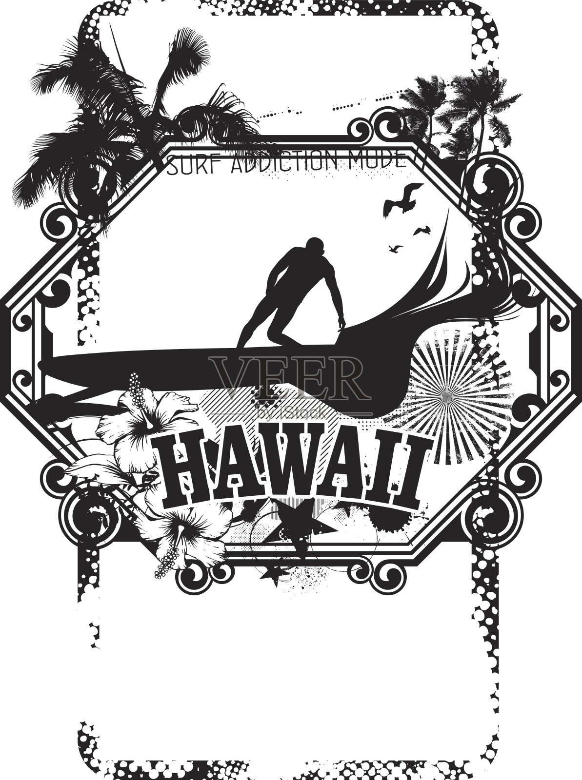夏威夷冲浪和夏季盾牌插画图片素材