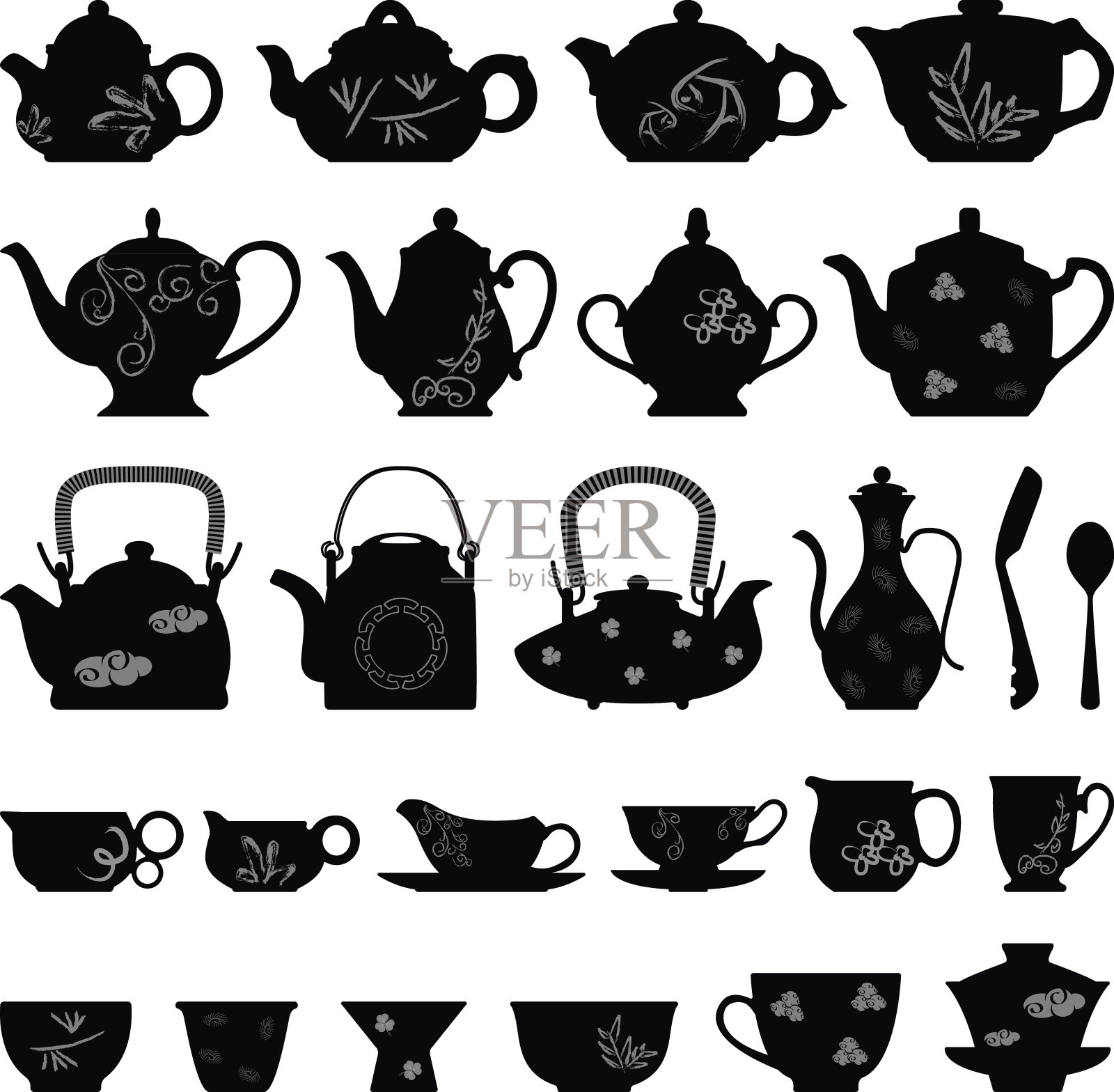 茶壶茶杯的轮廓向量插画图片素材
