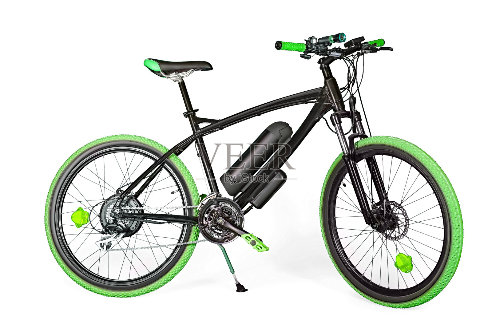 黑色和绿色的电动自行车照片摄影图片