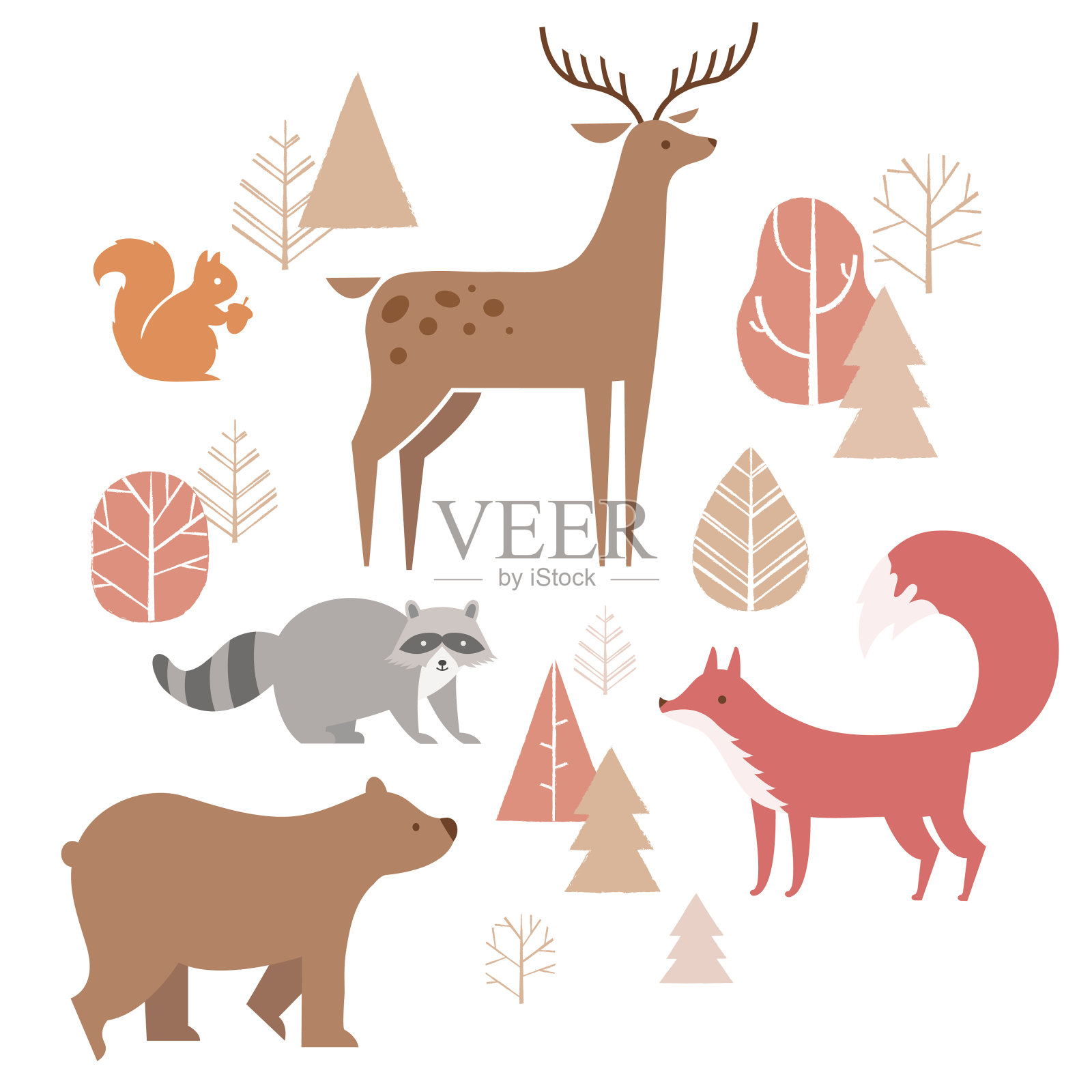 森林动物集合插画图片素材