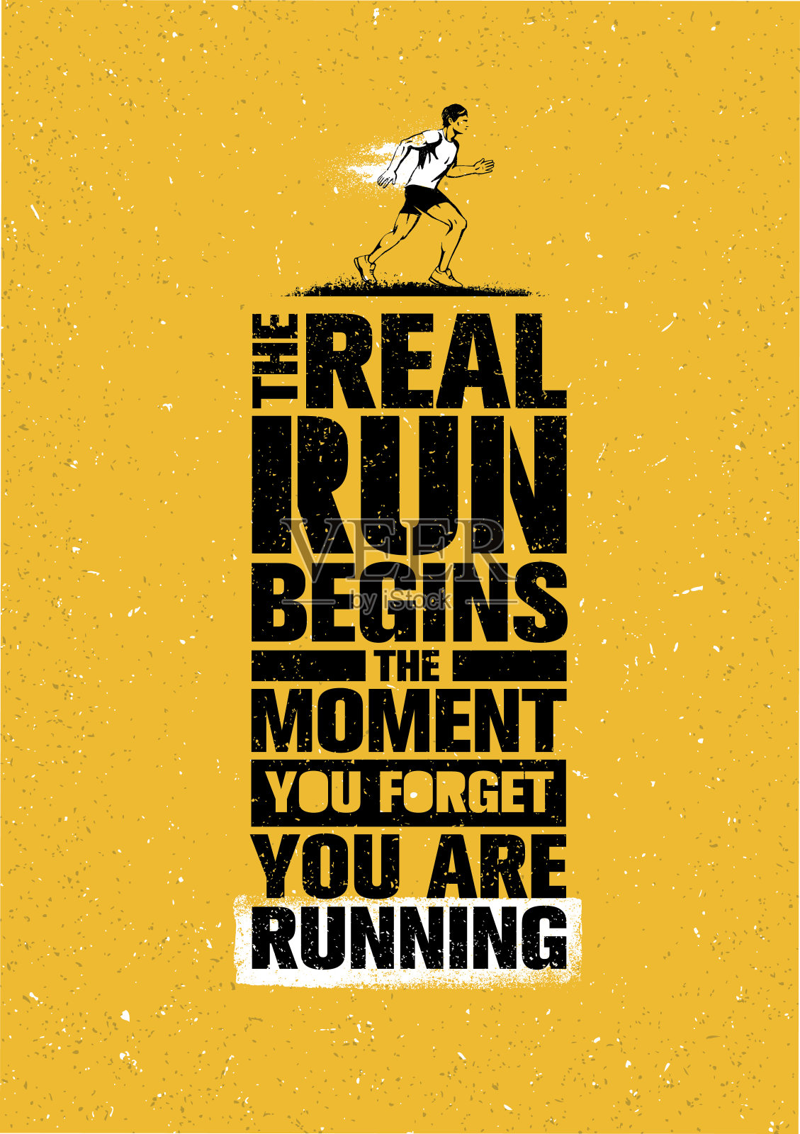 真正的跑步从你忘记跑步的那一刻开始。运动马拉松动机引用。体育的概念插画图片素材