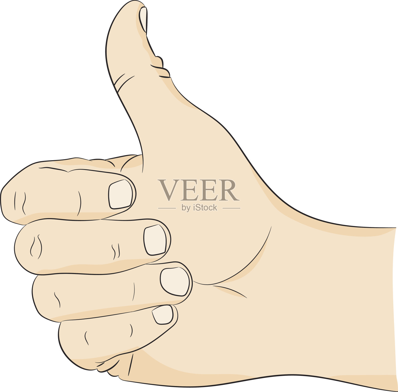 竖起大拇指，表示赞同。想象一个男人的手放在白色的背景上。插画图片素材