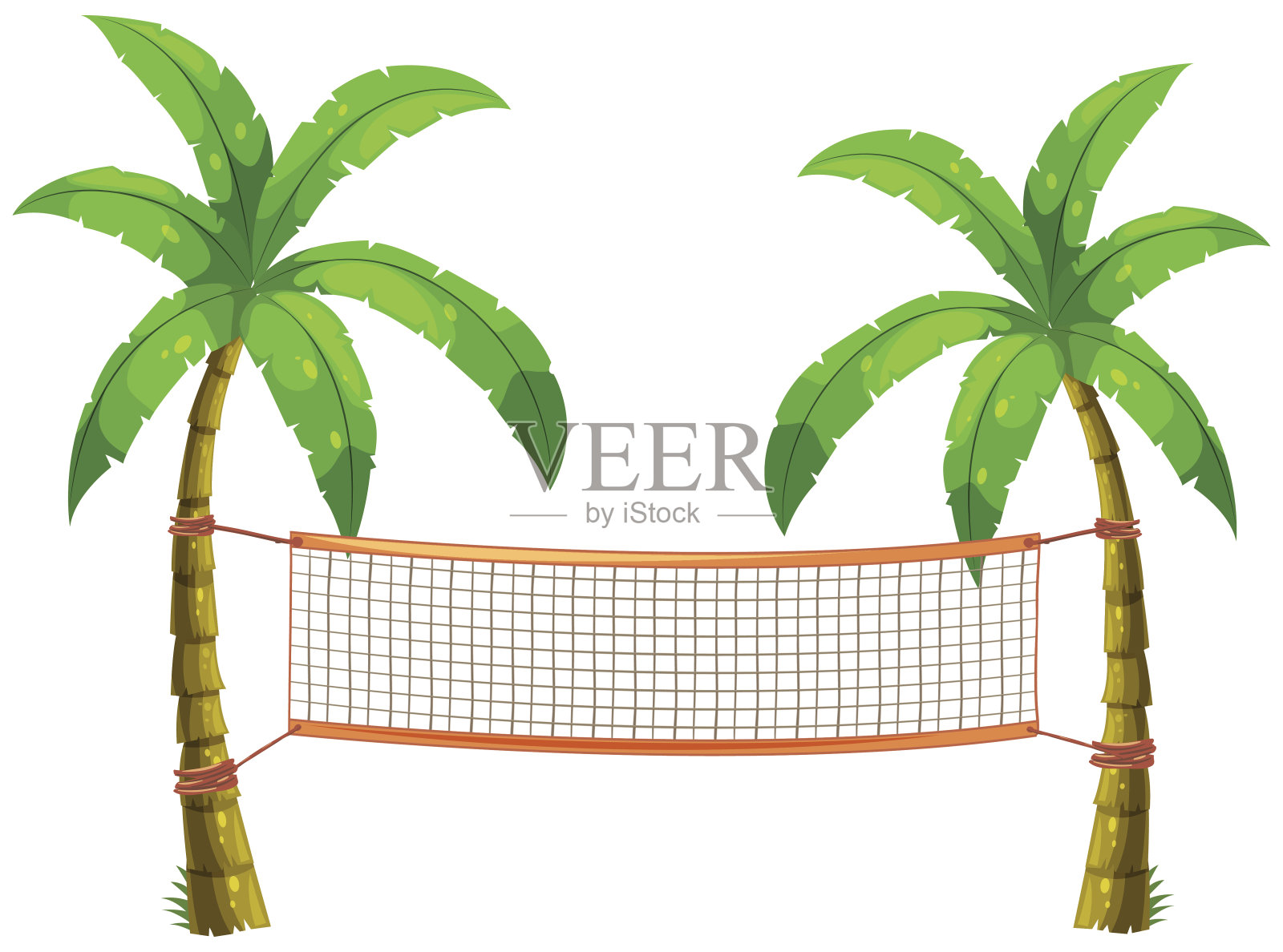 排球网在椰子树上插画图片素材
