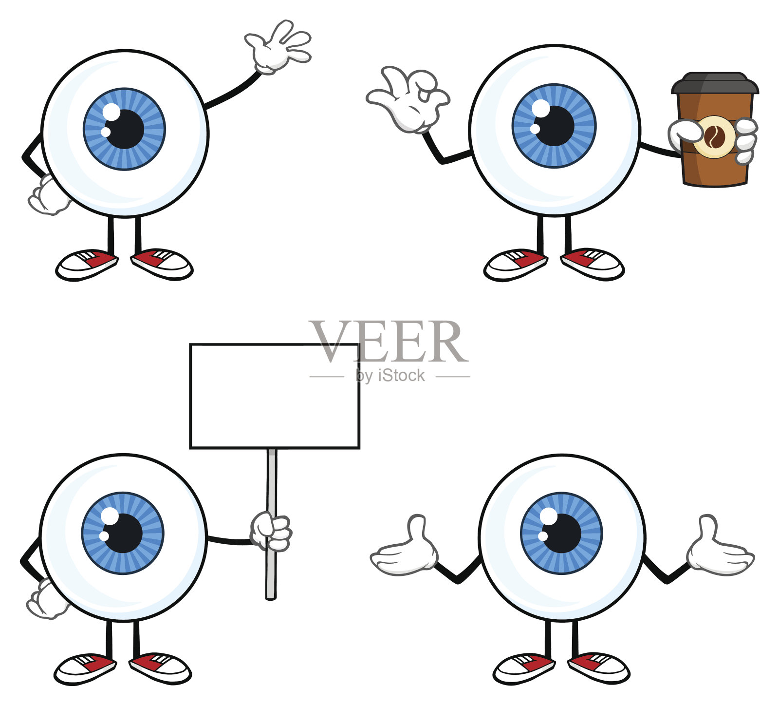 蓝色眼球Guy卡通吉祥物人物2。收藏集设计元素图片