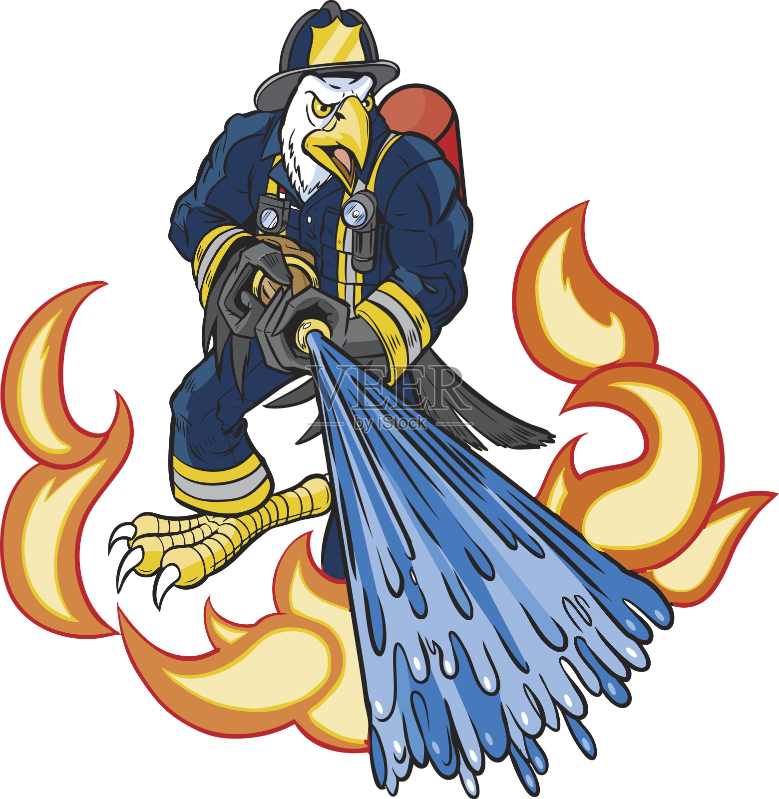 白头鹰消防吉祥物向火喷水设计元素图片