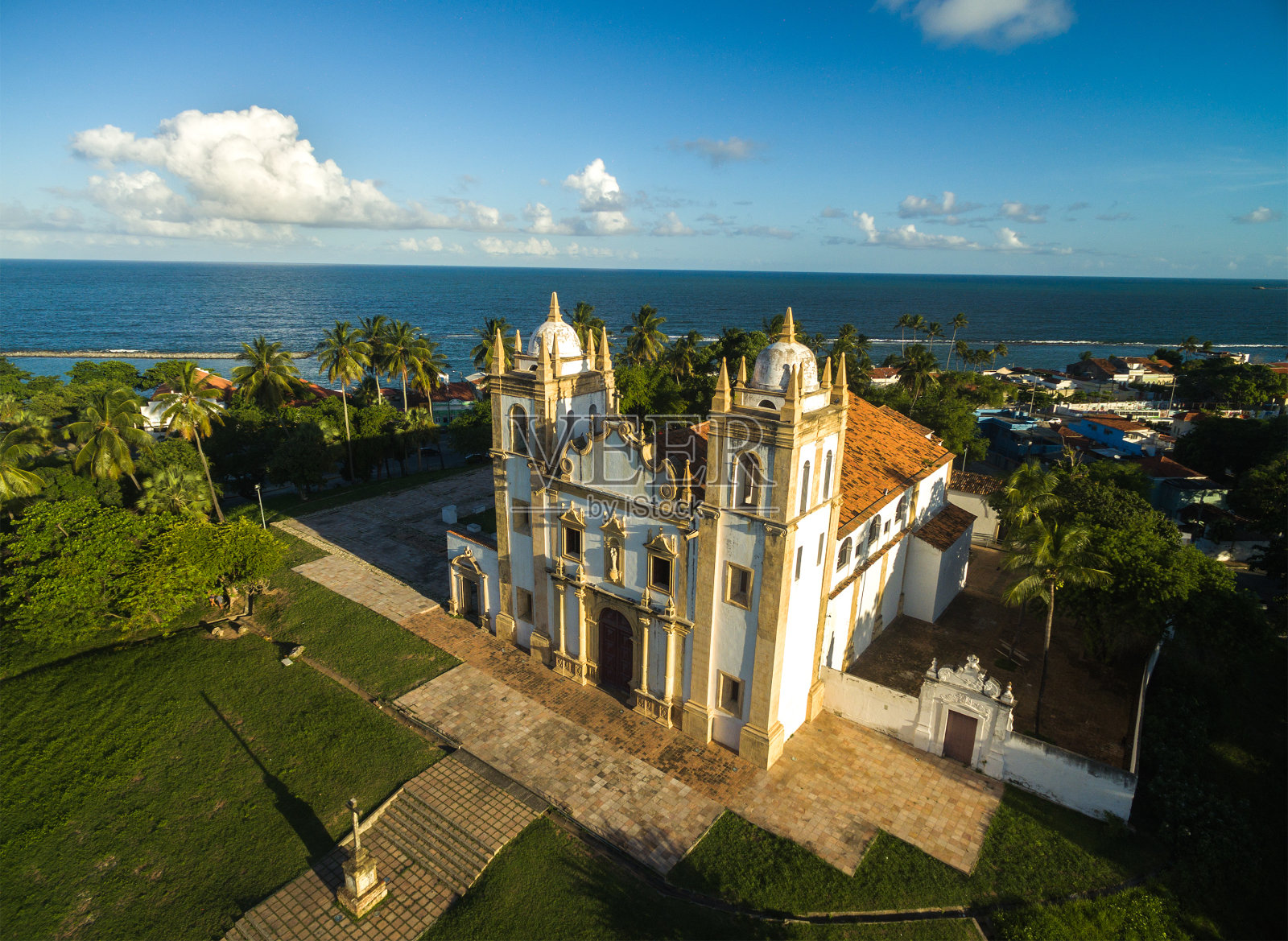 巴西伯南布哥Olinda的卡莫教堂的航拍图照片摄影图片
