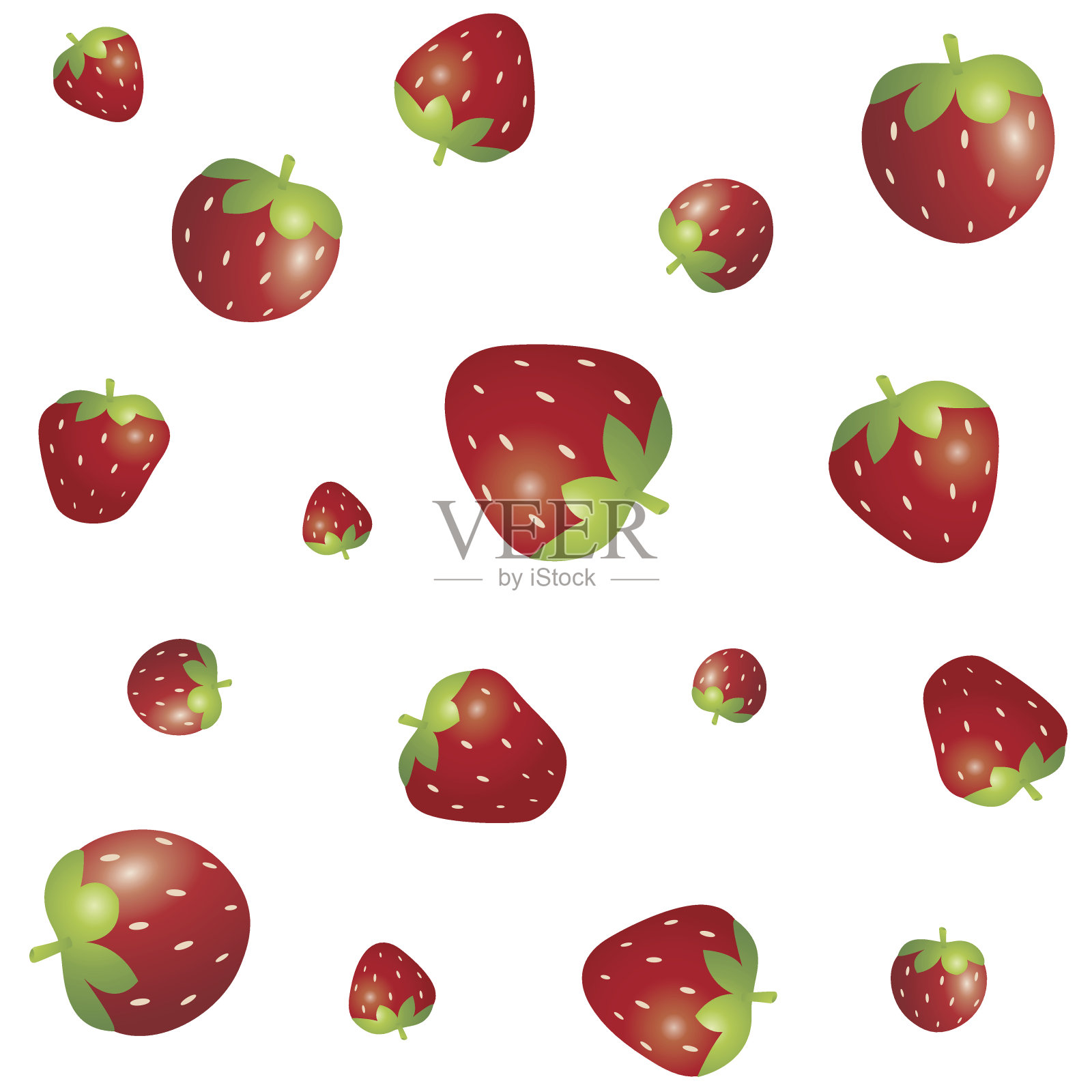 无缝不同大小的草莓图案孤立在白色背景上插画图片素材