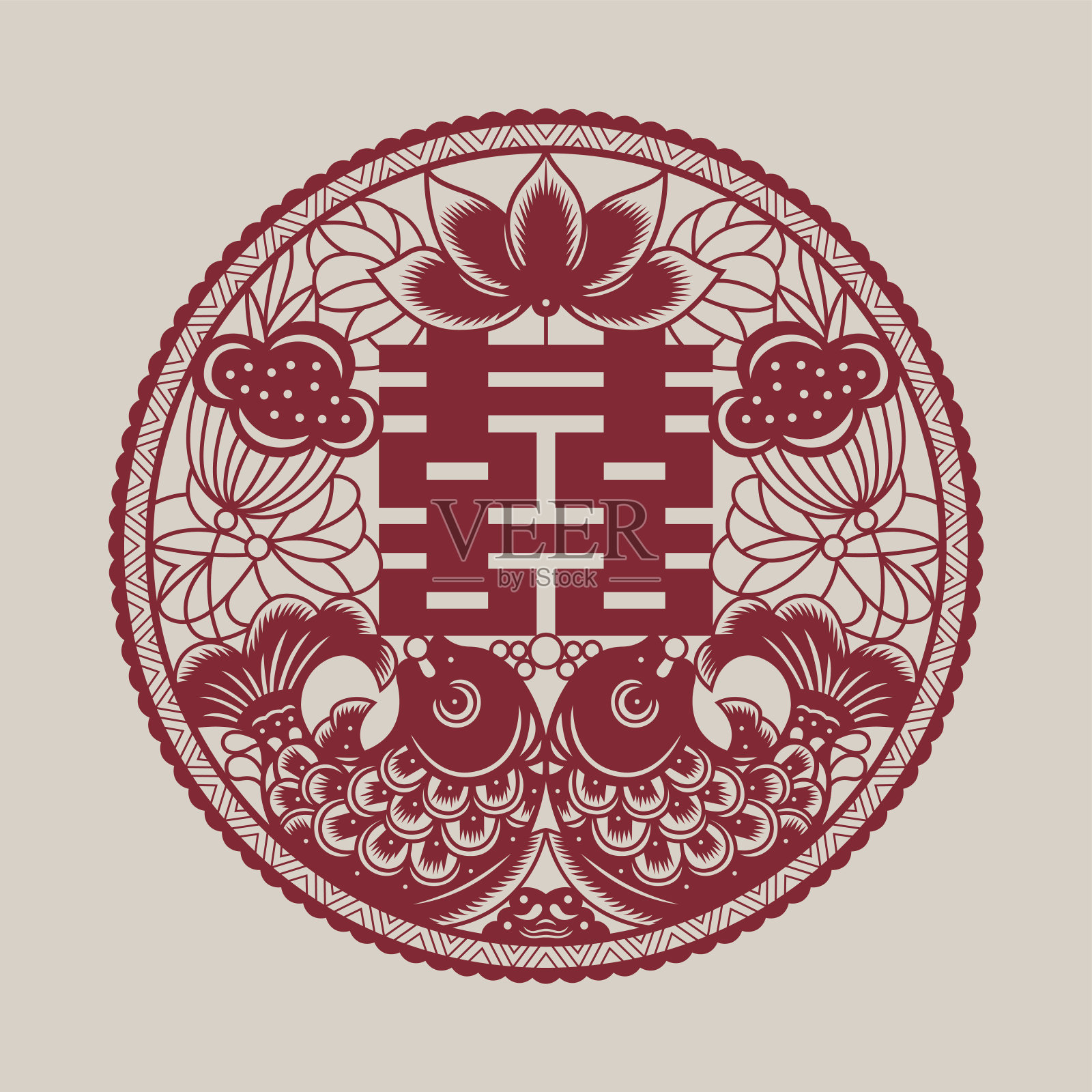 双喜临门(中国传统剪纸艺术)插画图片素材