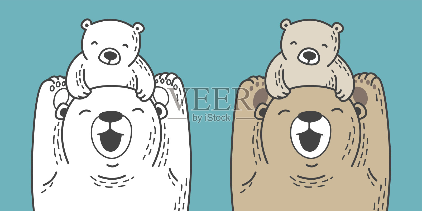 小熊北极熊幼崽家庭矢量插图涂鸦卡通插画图片素材