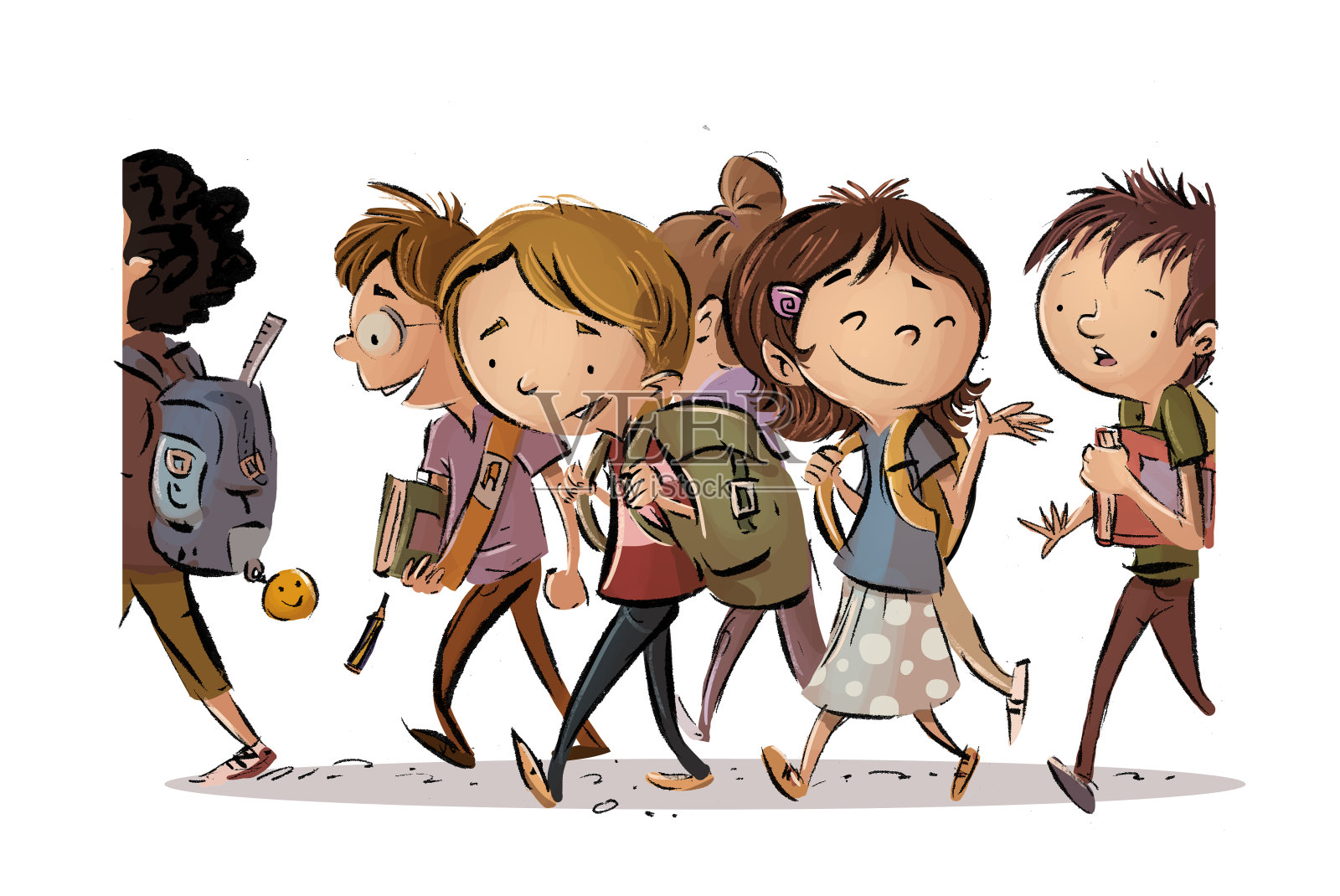 孩子们步行上学插画图片素材