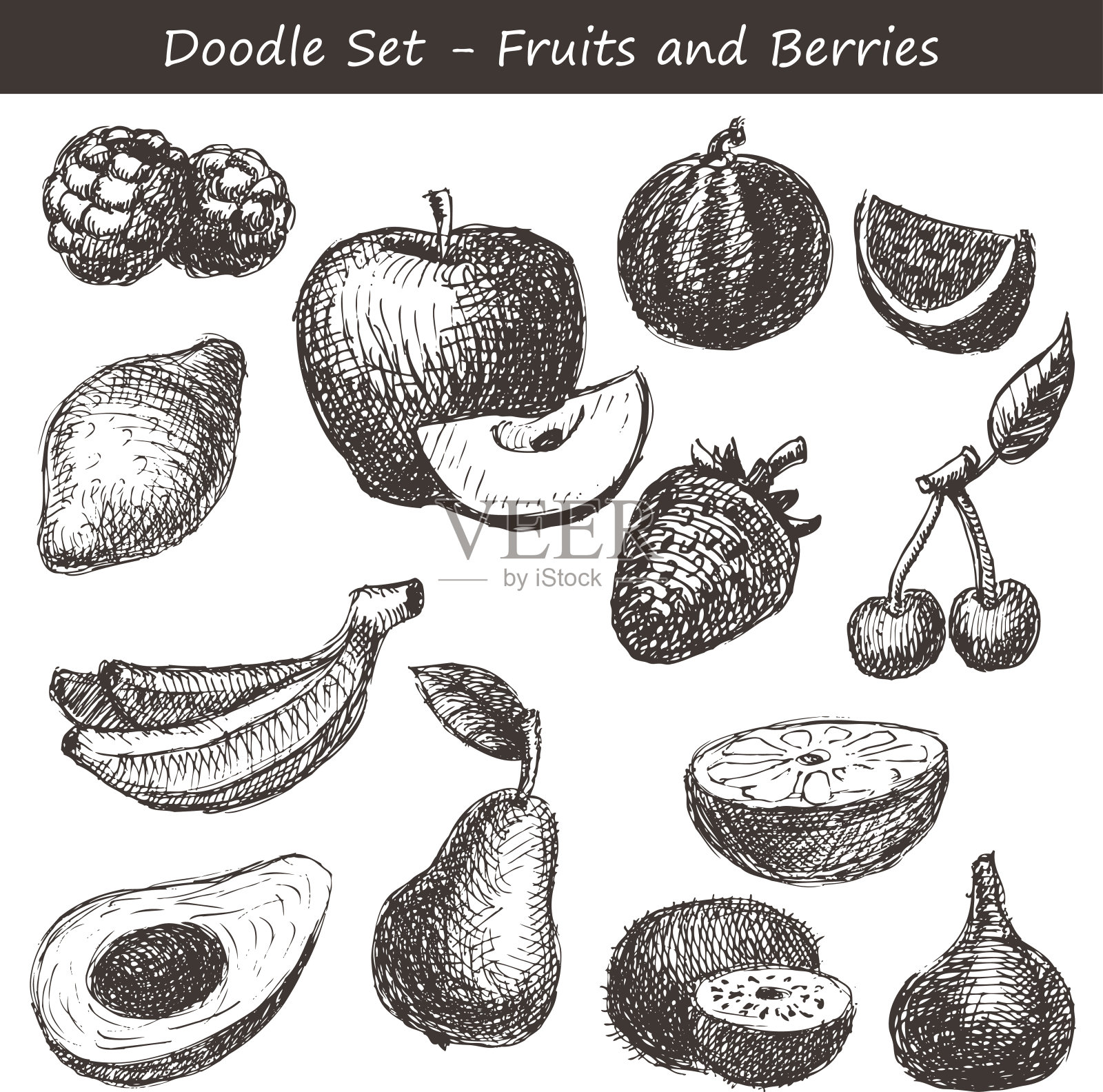 手工工作-集合水果和浆果插画图片素材