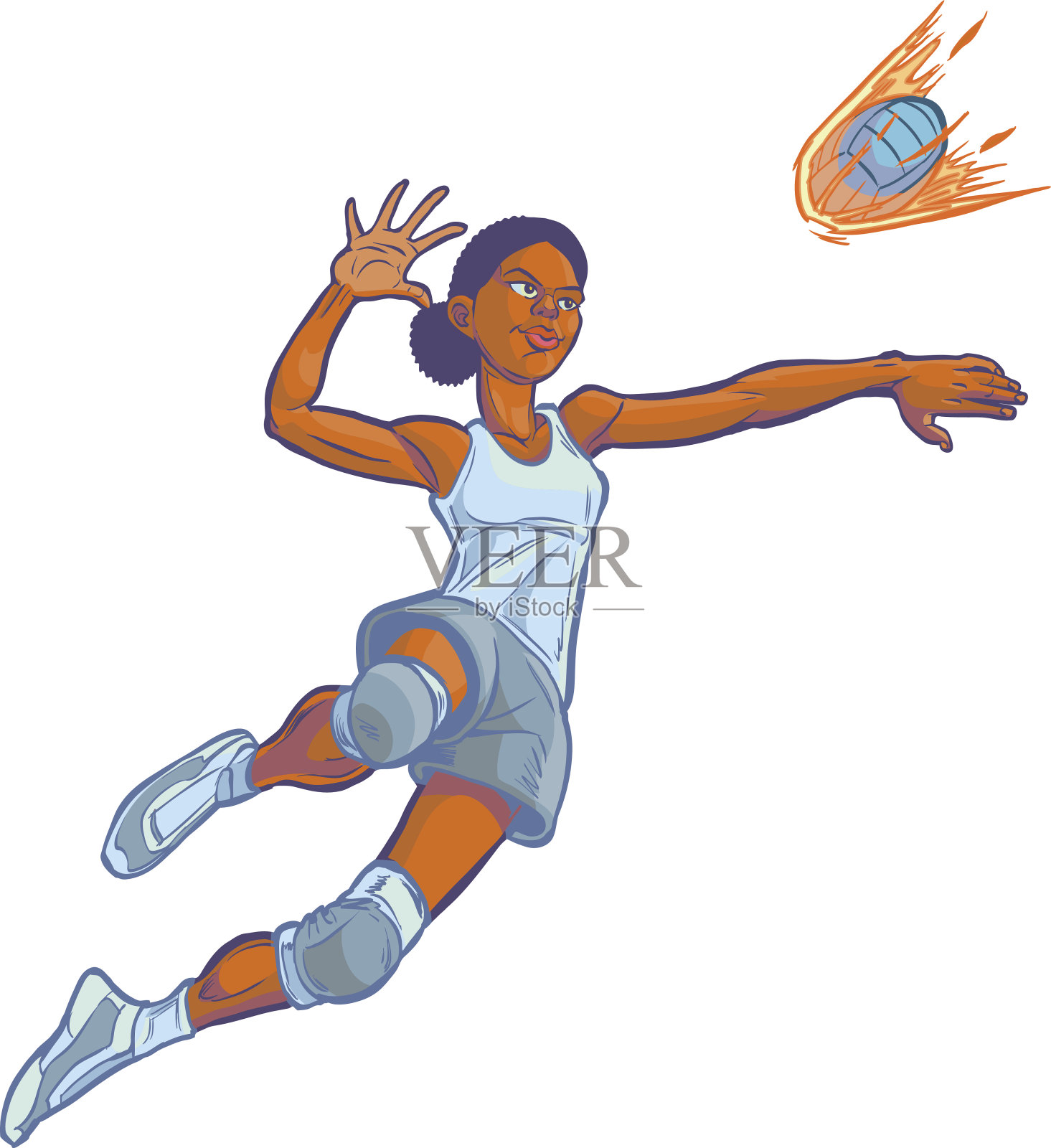 女孩扣球燃烧的排球矢量卡通插图插画图片素材