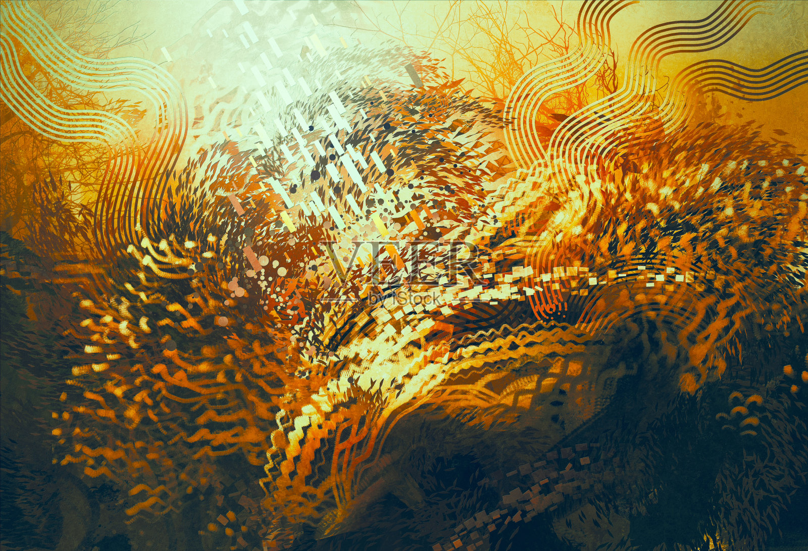抽象的橙色元素，梦幻的水上概念插画图片素材